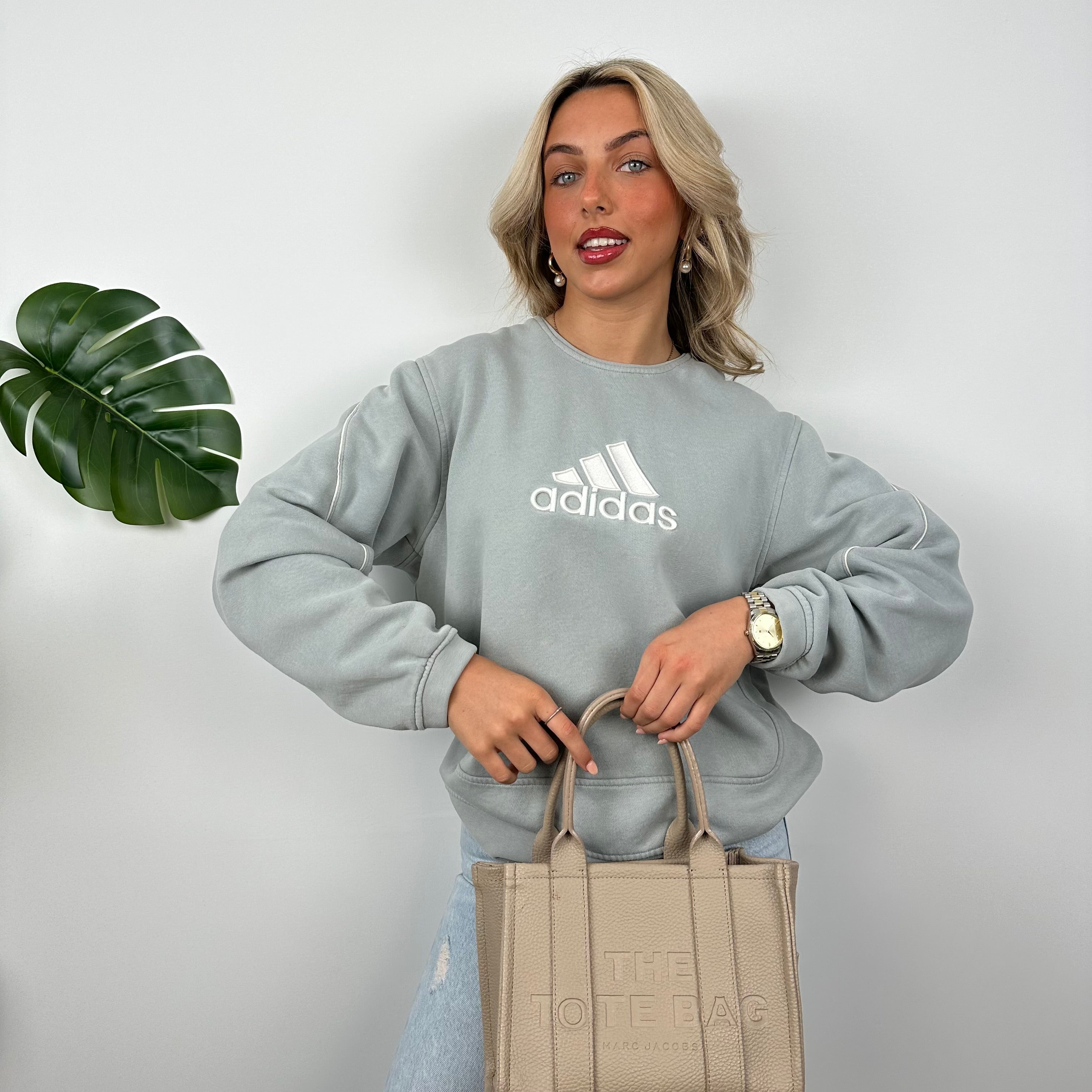 Adidas Baby Blue Embroidered Spell Out Sweatshirt (M)