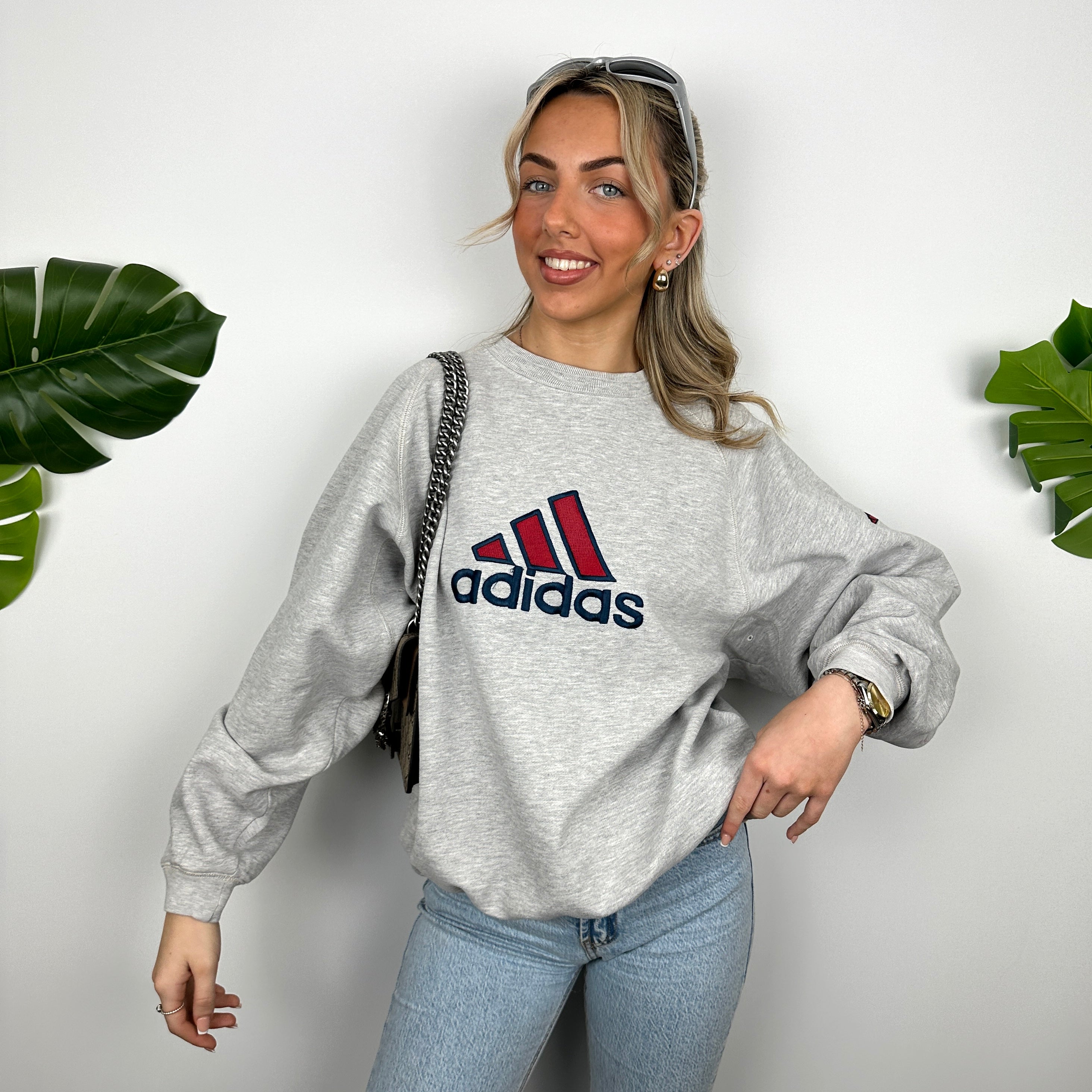 Adidas Grey Embroidered Spell Out Sweatshirt (L)