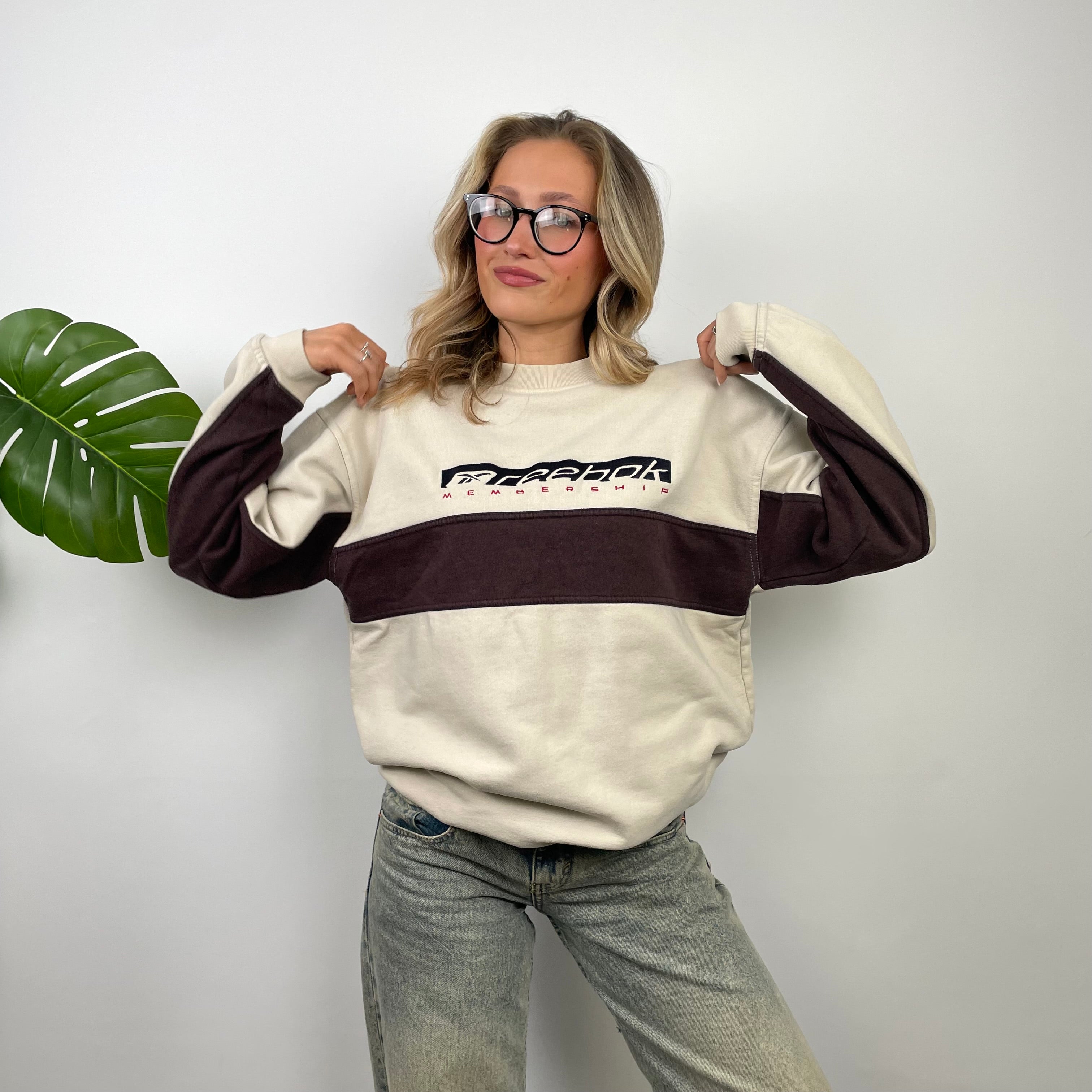 Reebok RARE Cream Embroidered Spell Out Sweatshirt (L)