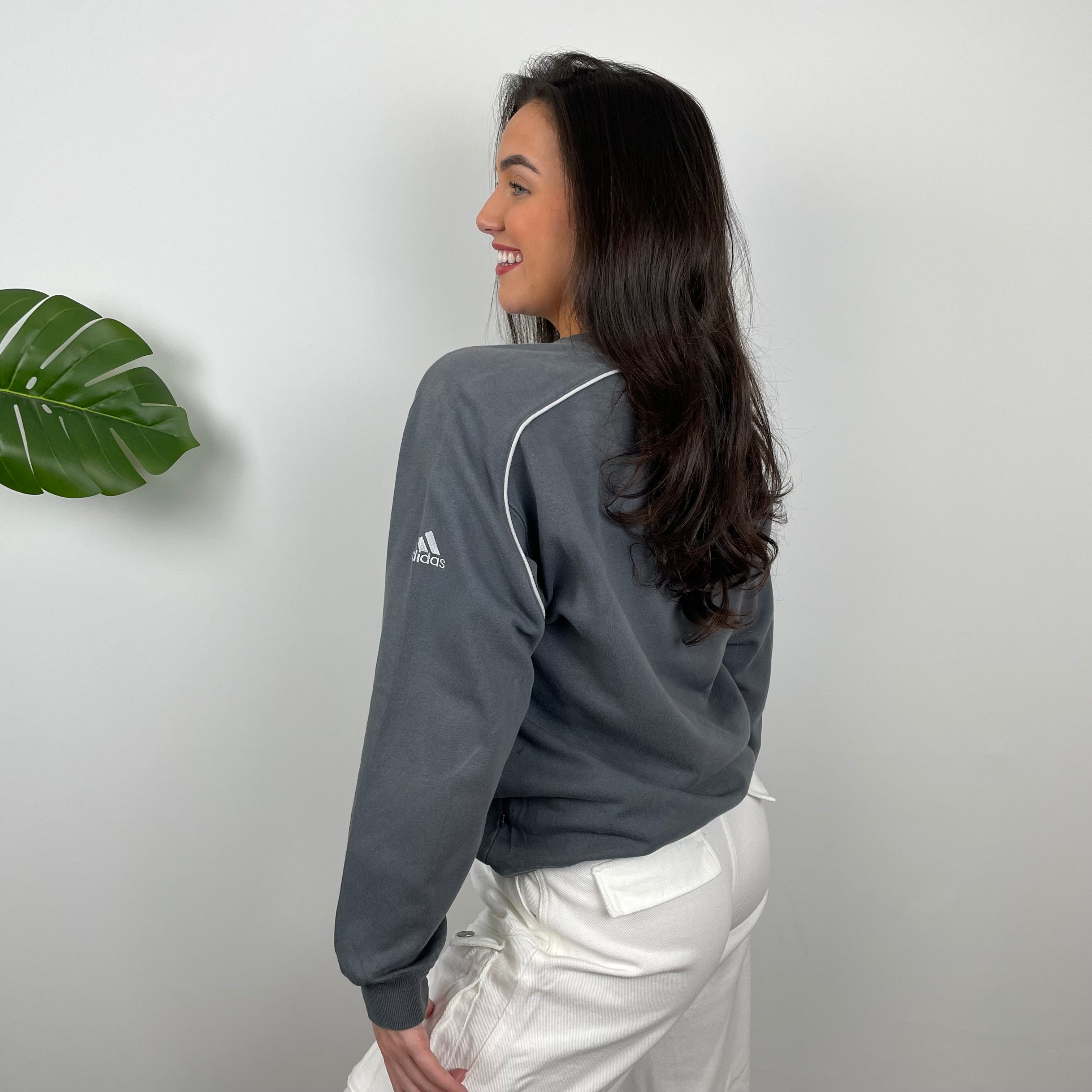 Adidas Grey Embroidered Spell Out Sweatshirt (M)