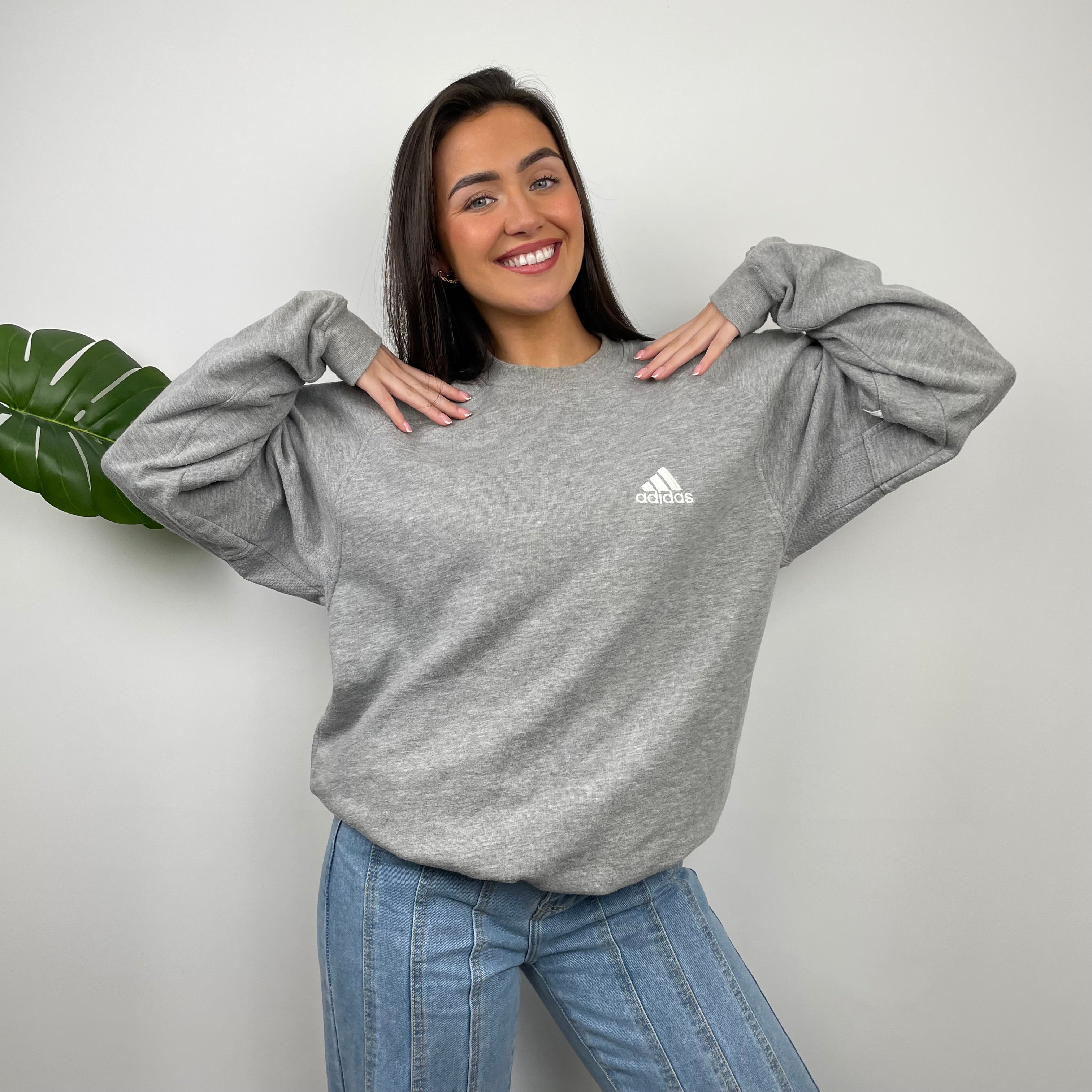 Adidas Grey Embroidered Spell Out Sweatshirt (L)