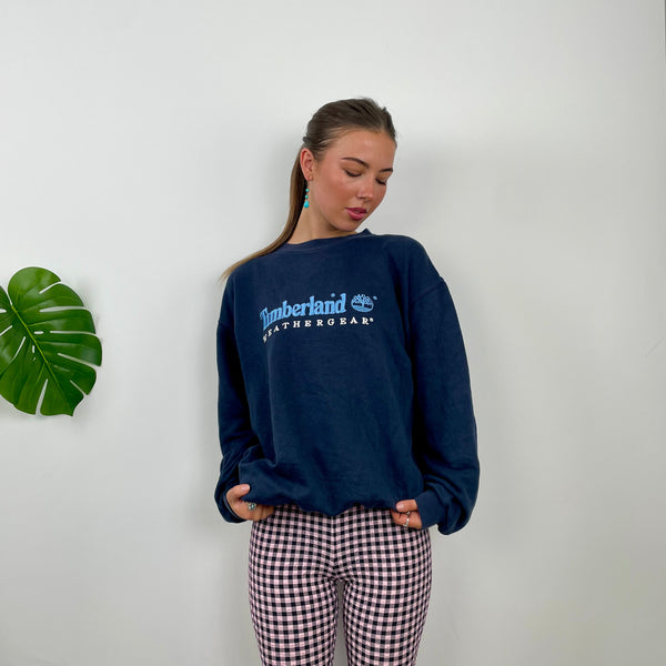Timberland RARE Blue Embroidered Spell Out Sweatshirt (M)