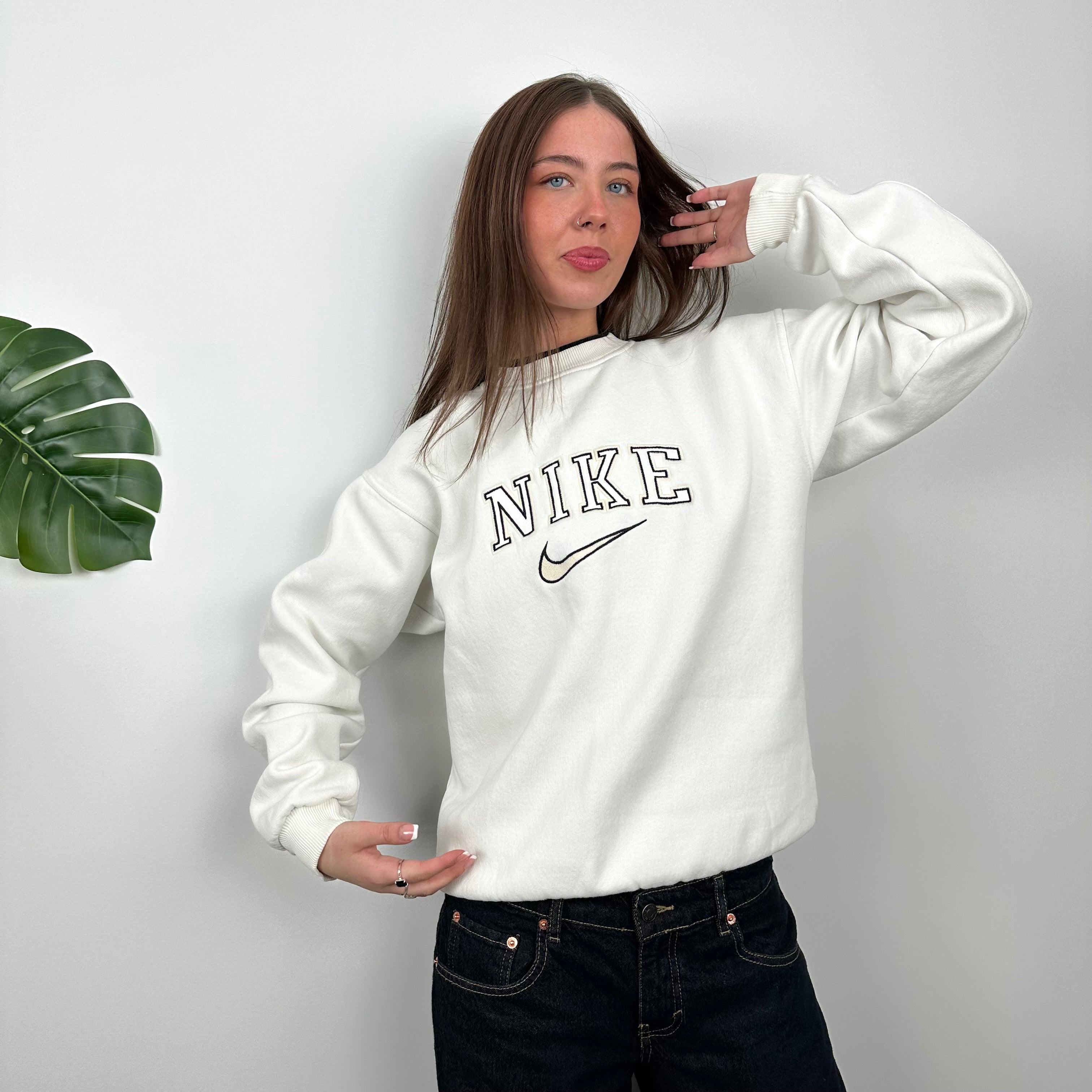 Nike White Embroidered Spell Out Sweatshirt (M)