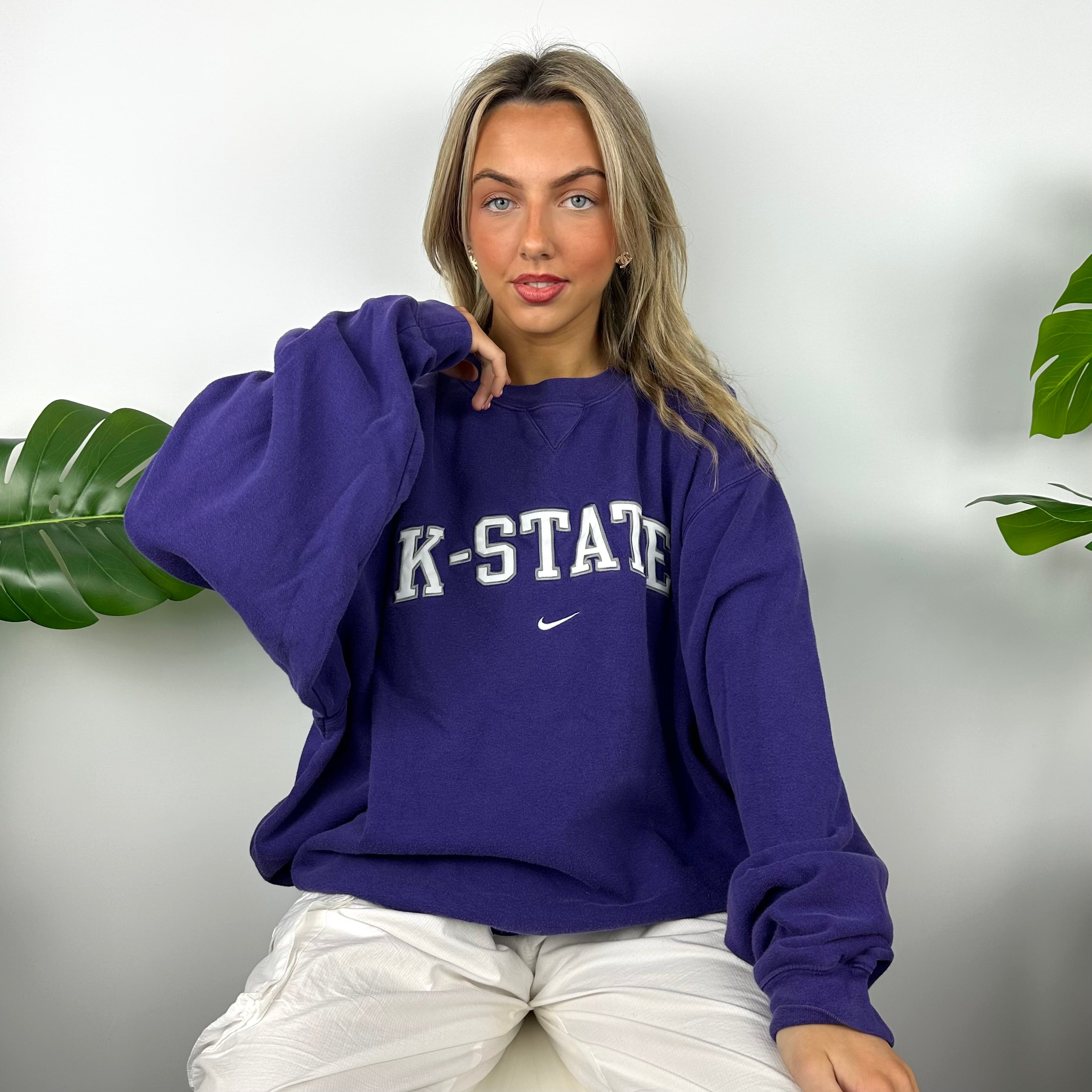 Nike x K State Purple Embroidered Spell Out Sweatshirt (M)