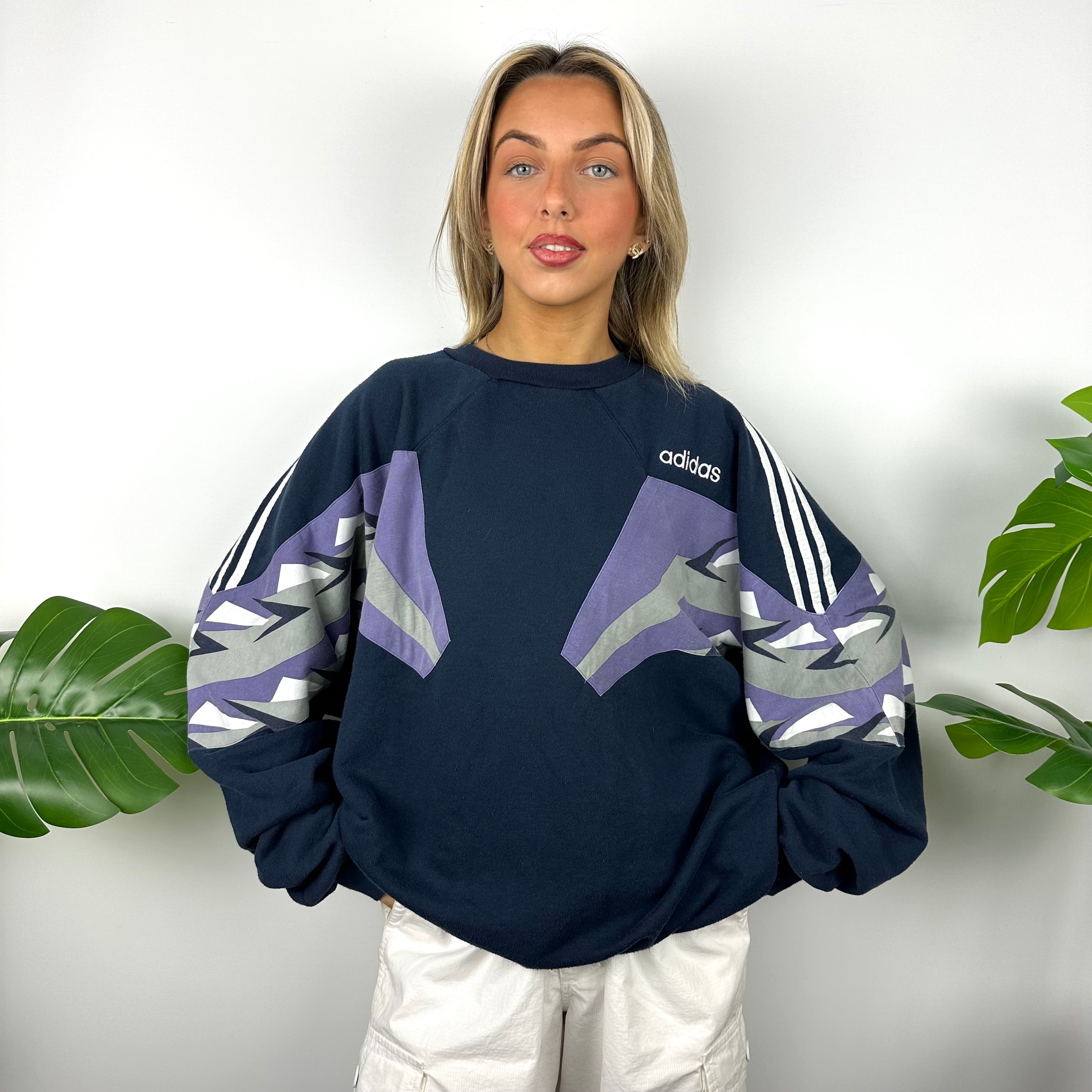 Adidas Colour Block Embroidered Spell Out Sweatshirt (XL)