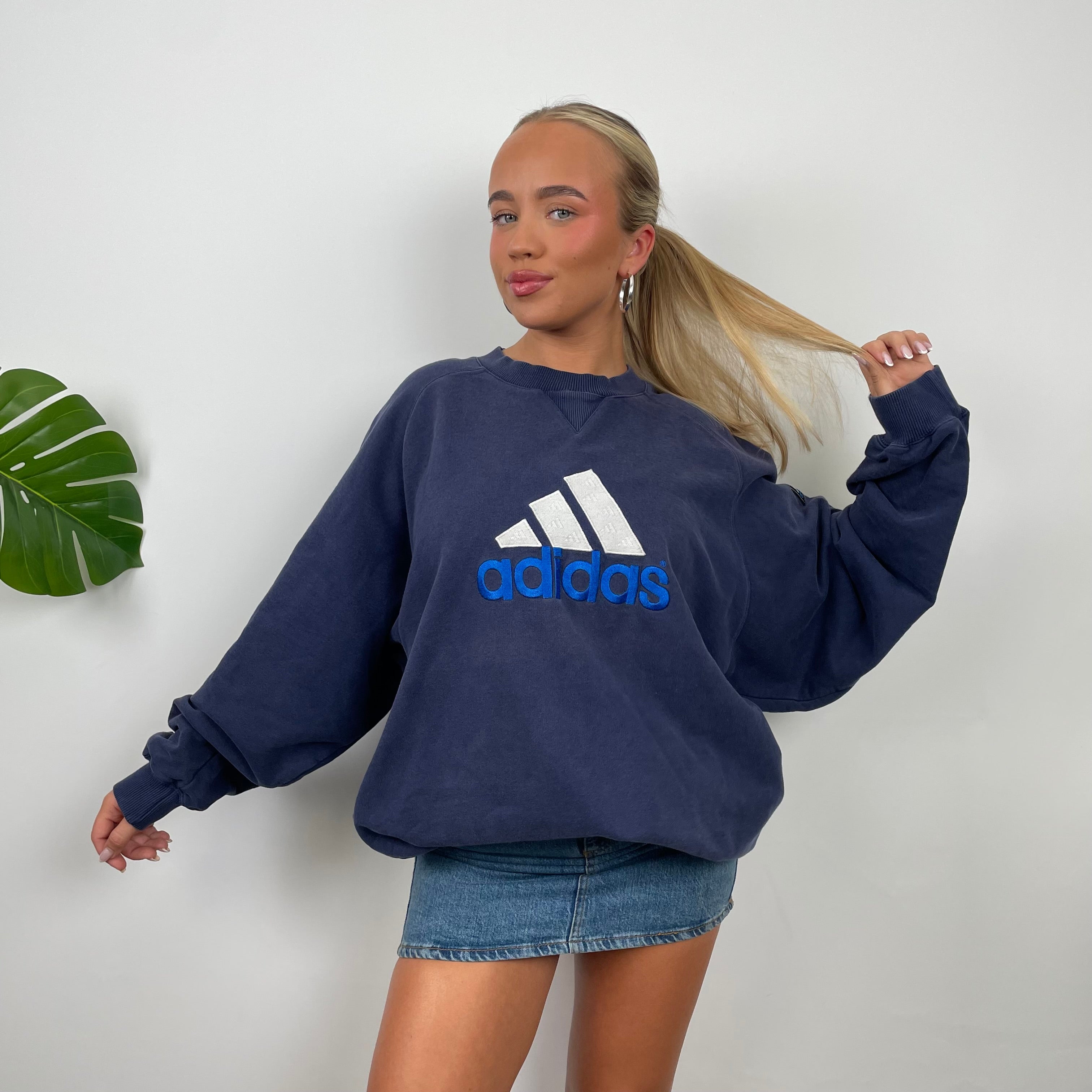 Adidas Navy Embroidered Spell Out Sweatshirt (XL)