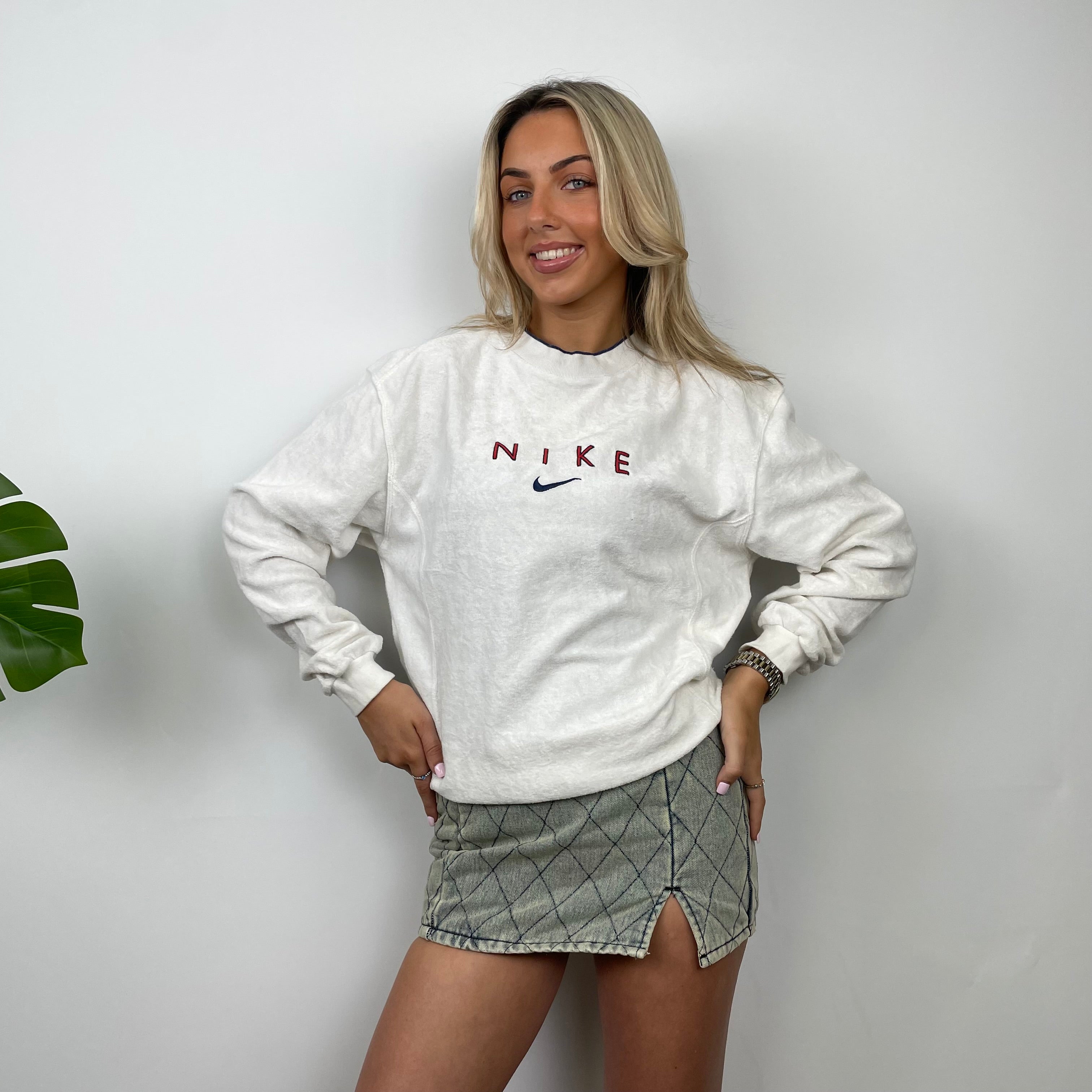 Nike RARE White Embroidered Spell Out Sweatshirt (M)