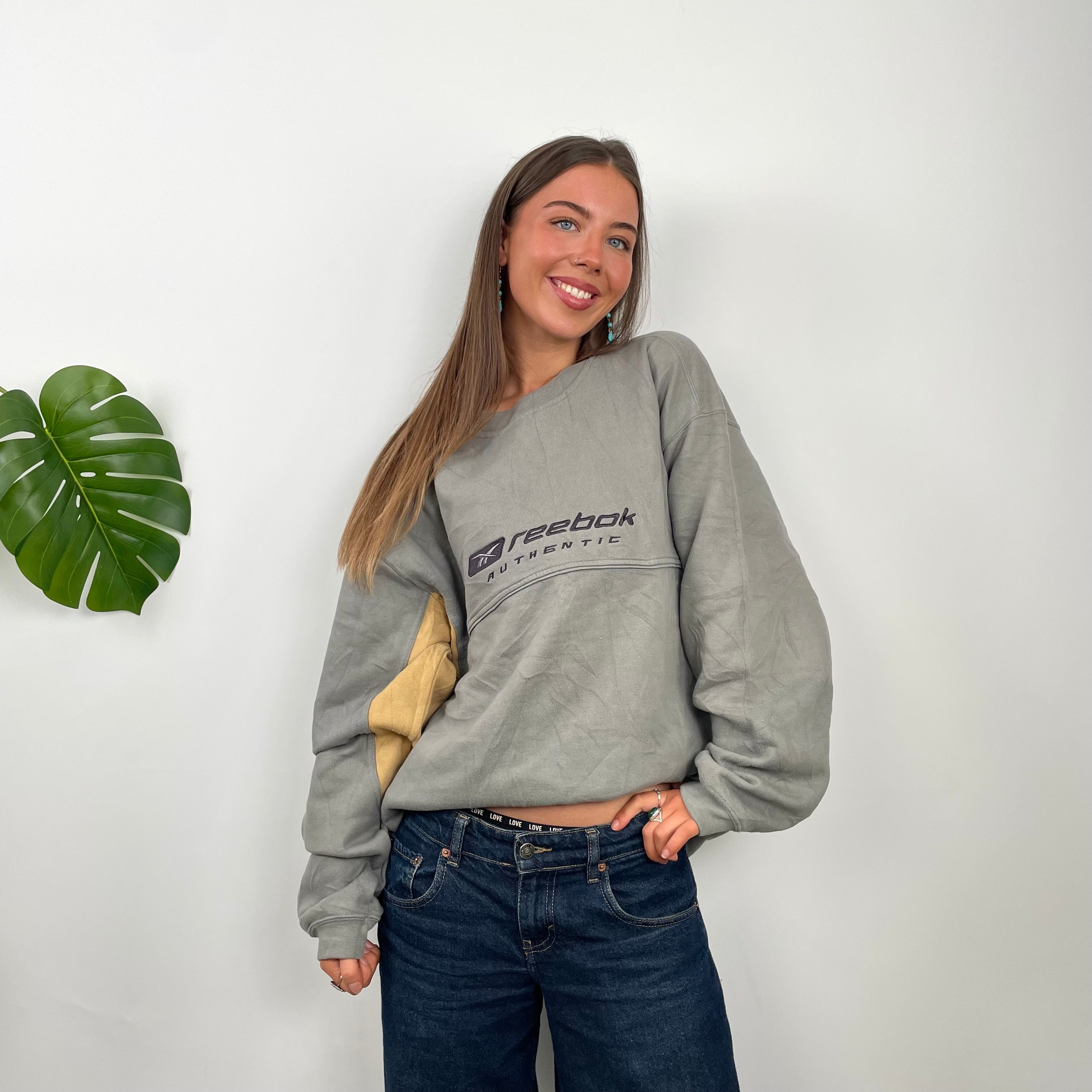 Reebok Authentic Grey Embroidered Spell Out Sweatshirt (XL)