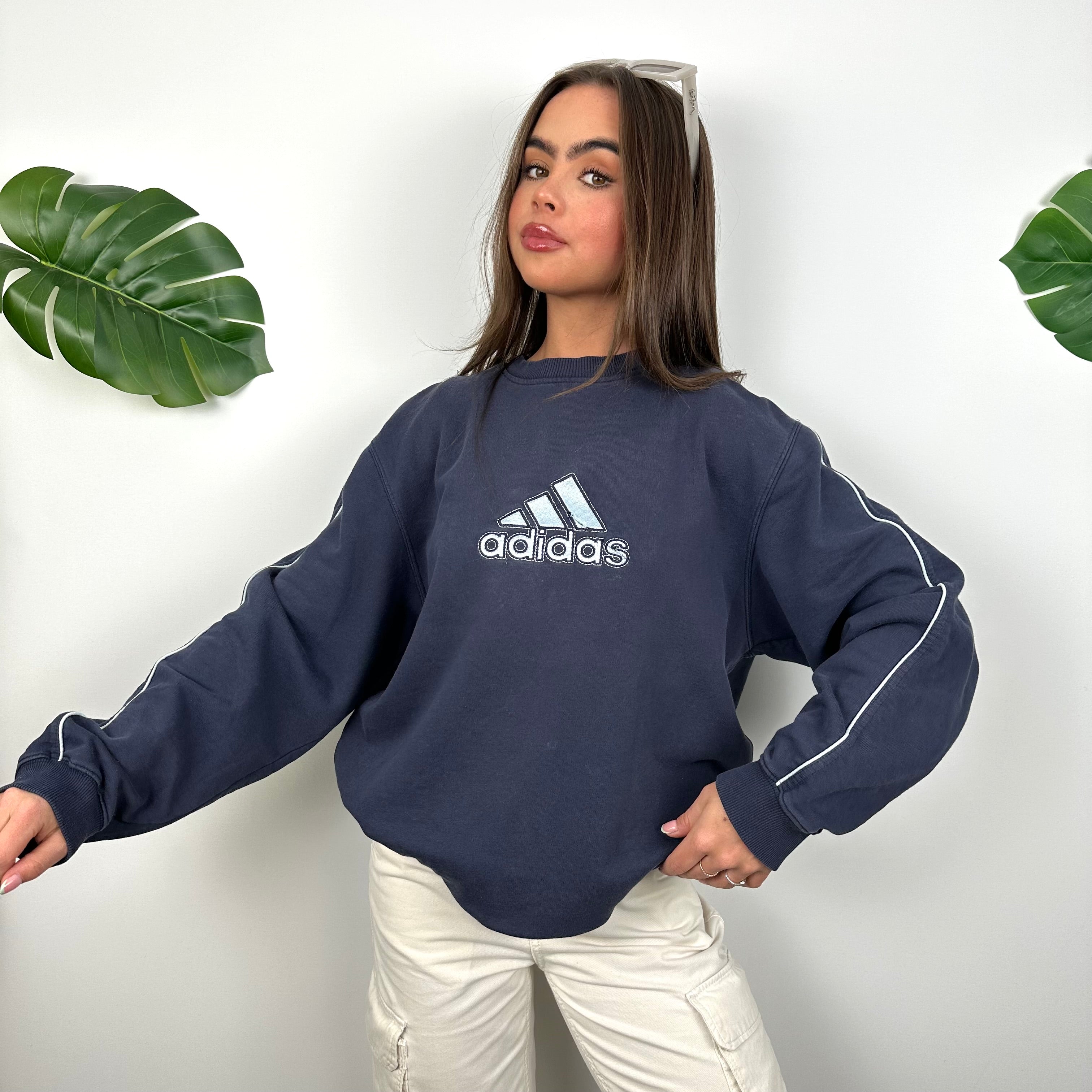 Adidas Navy Embroidered Spell Out Sweatshirt (M)