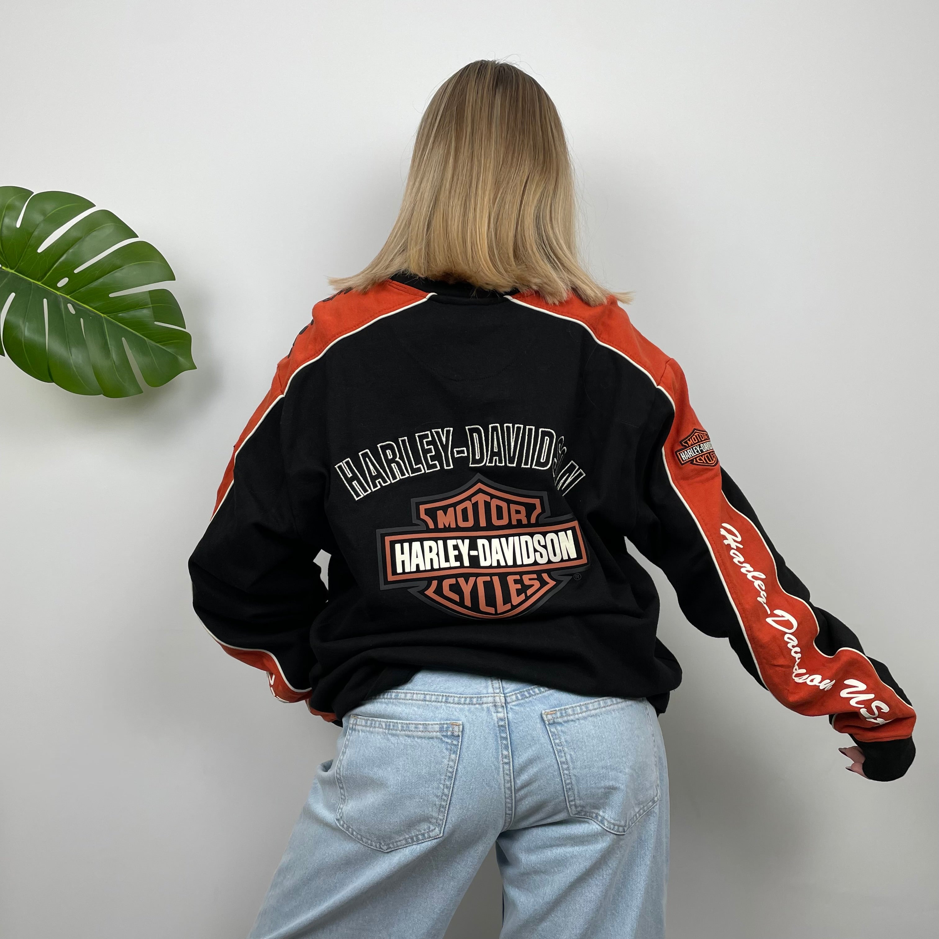 Harley Davidson RARE Black Embroidered Spell Out Sweatshirt (M)