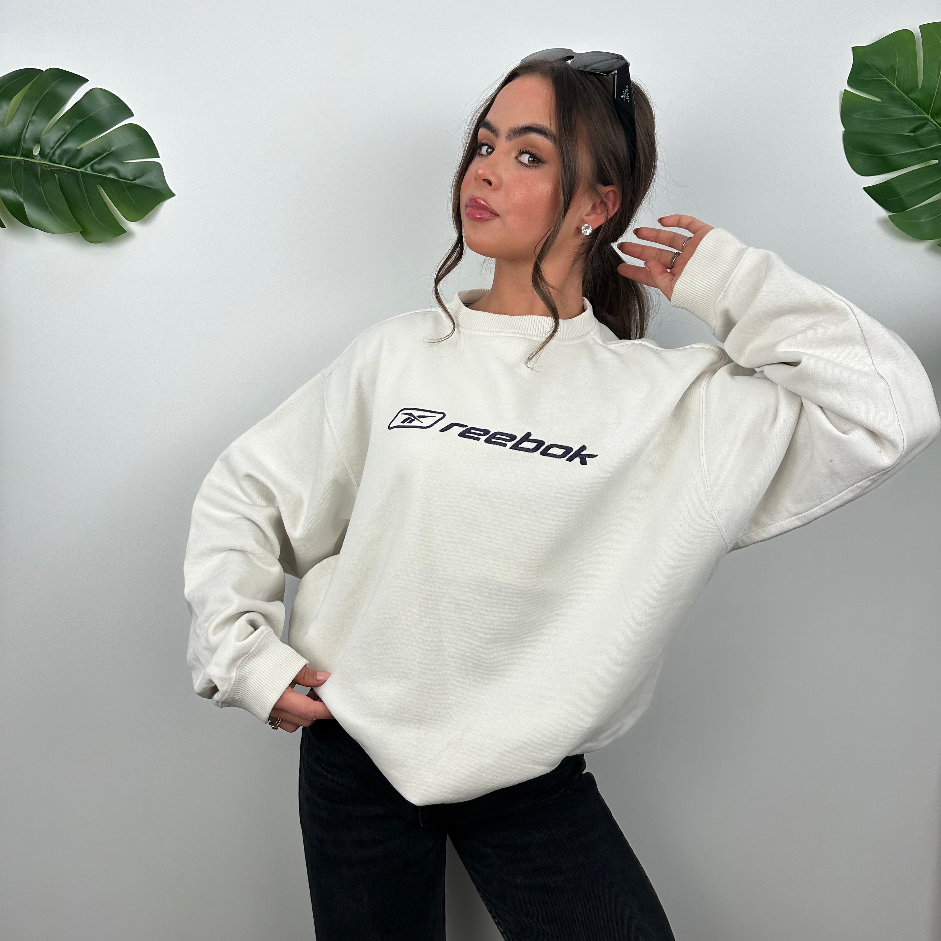 Reebok White Embroidered Spell Out Sweatshirt (M)