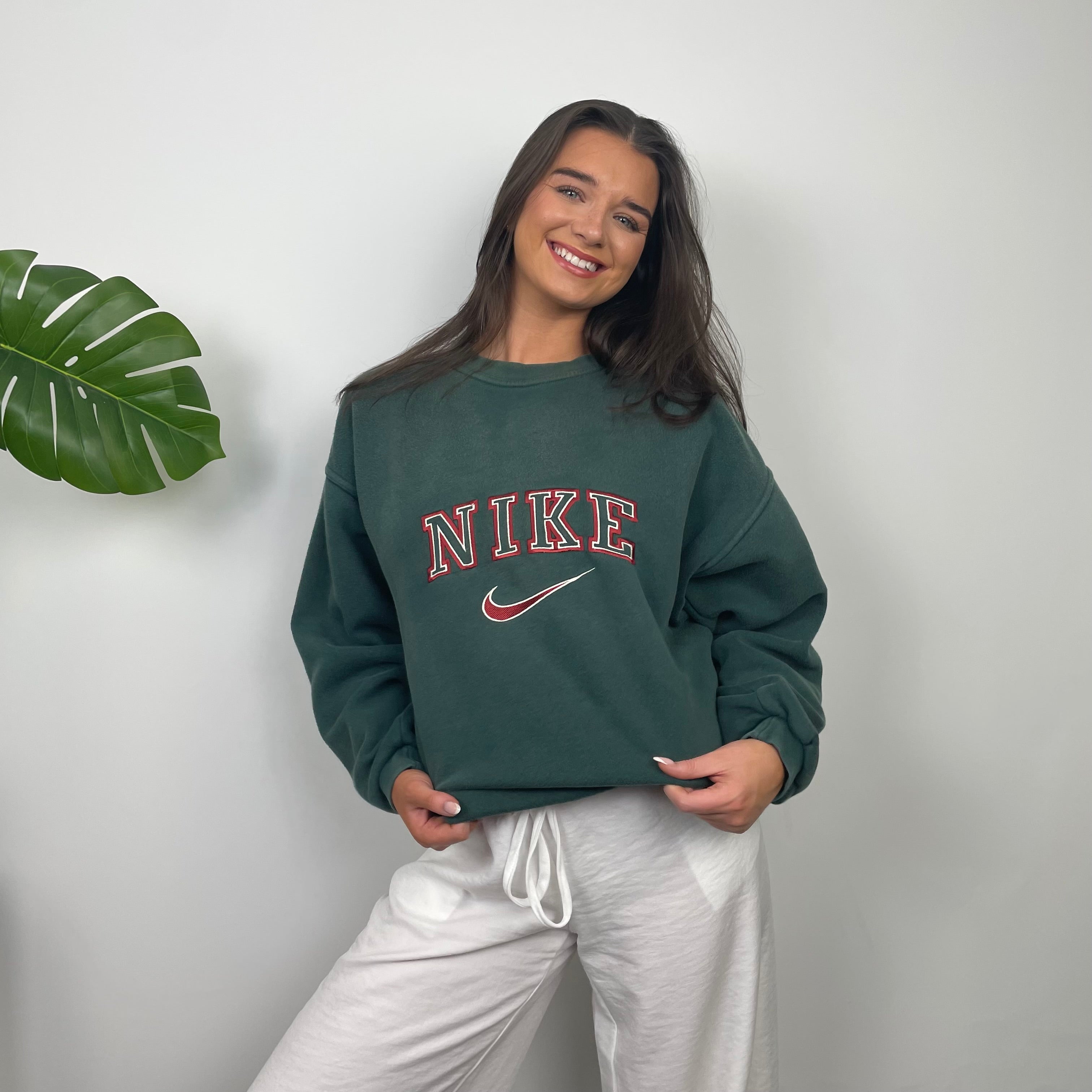 Nike Green Embroidered Spell Out Sweatshirt (XL)