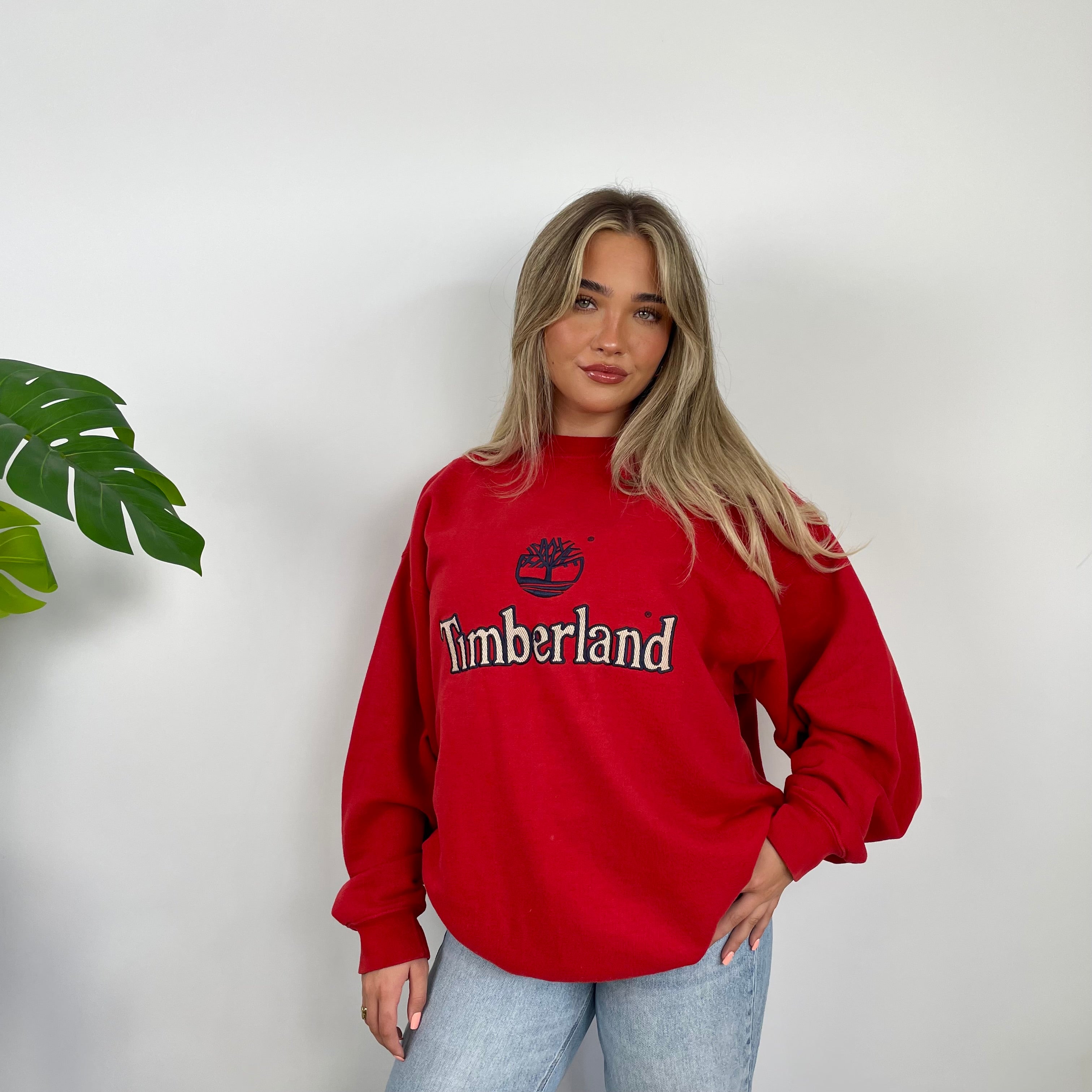 Timberland Red Embroidered Spell Out Sweatshirt (L)