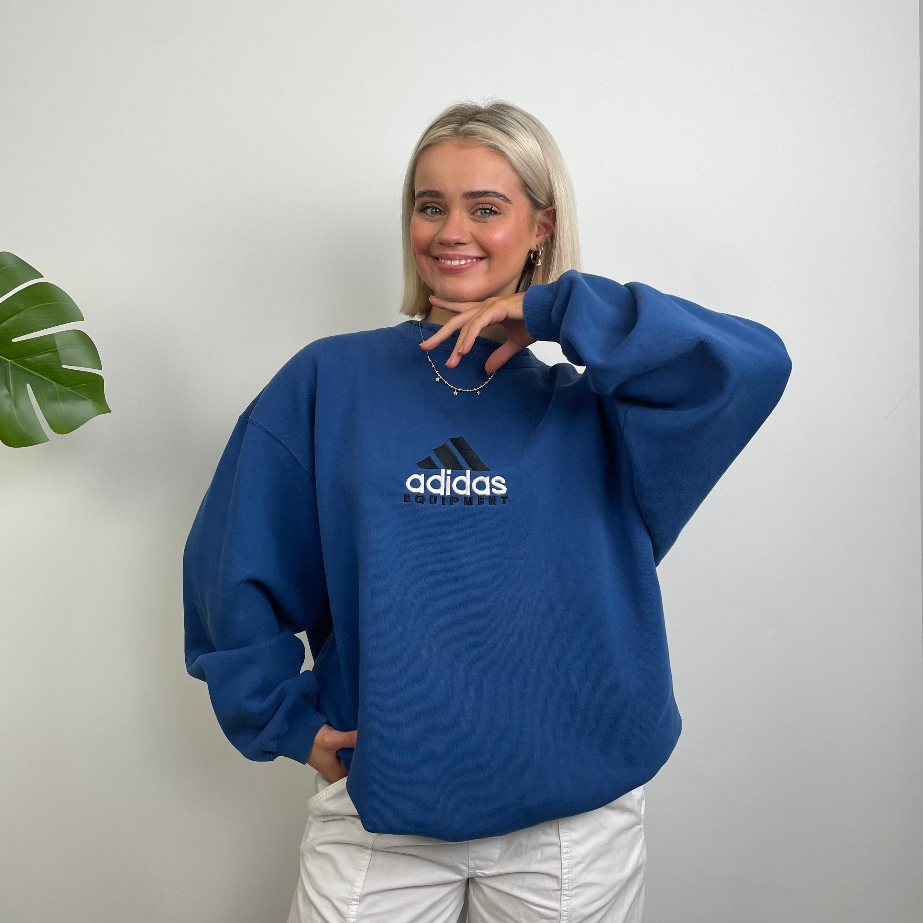 Adidas Equipment Blue Embroidered Spell Out Sweatshirt (XL)