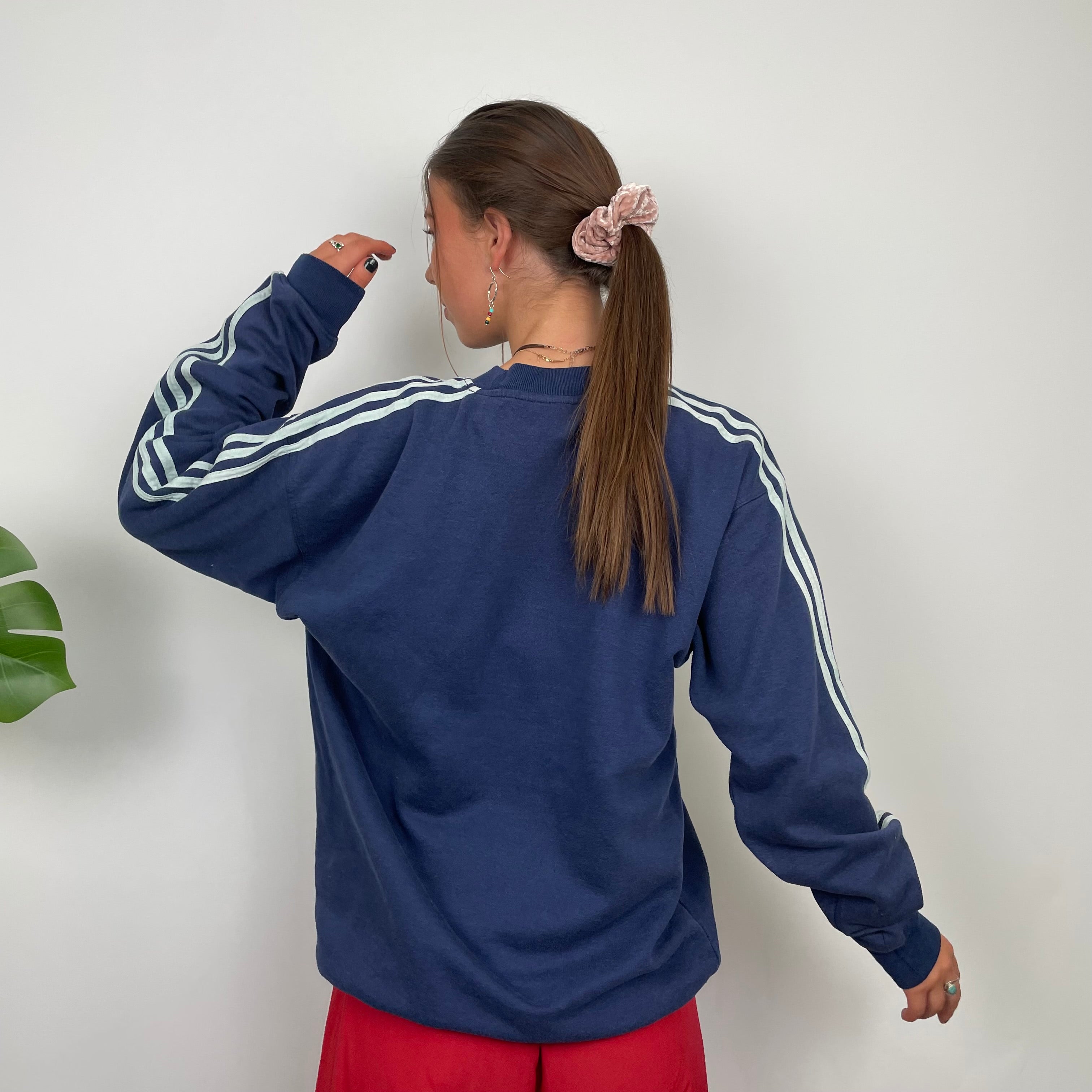 Adidas Navy Embroidered Spell Out Sweatshirt (L)