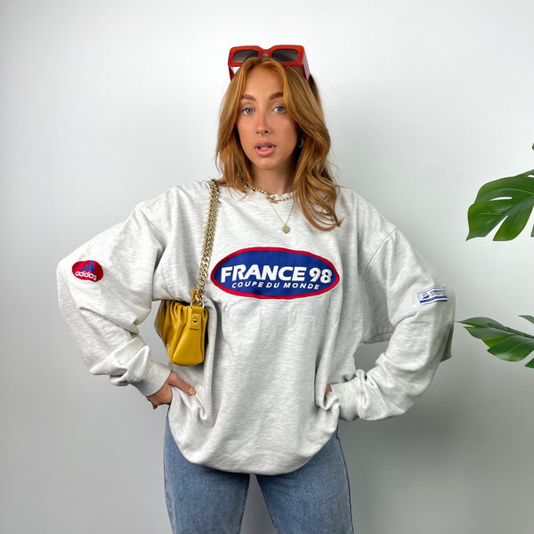 Adidas x Football World Cup France 1998 RARE Grey Embroidered Spell Out Sweatshirt (M)
