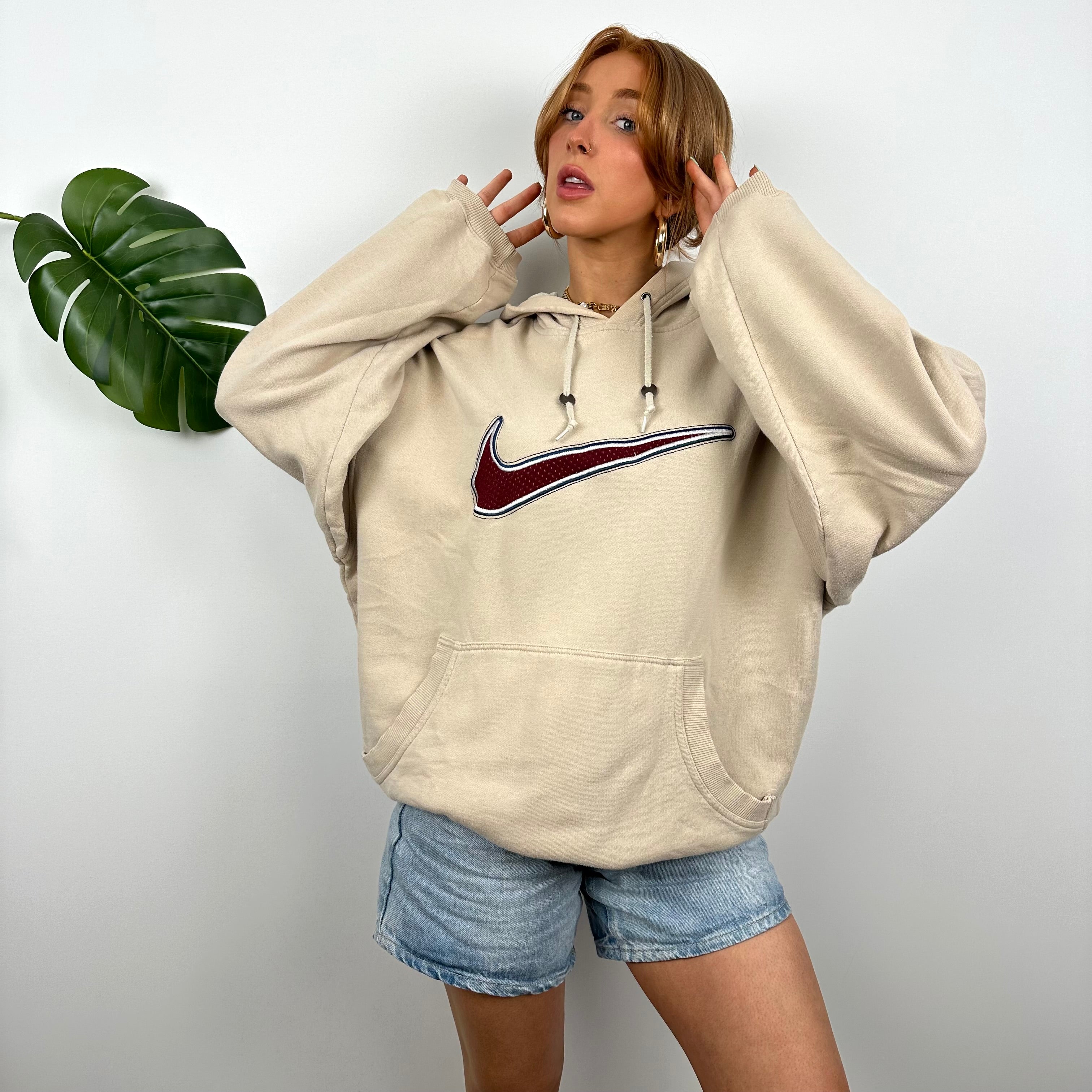 Nike Cream Embroidered Swoosh Hoodie (L)