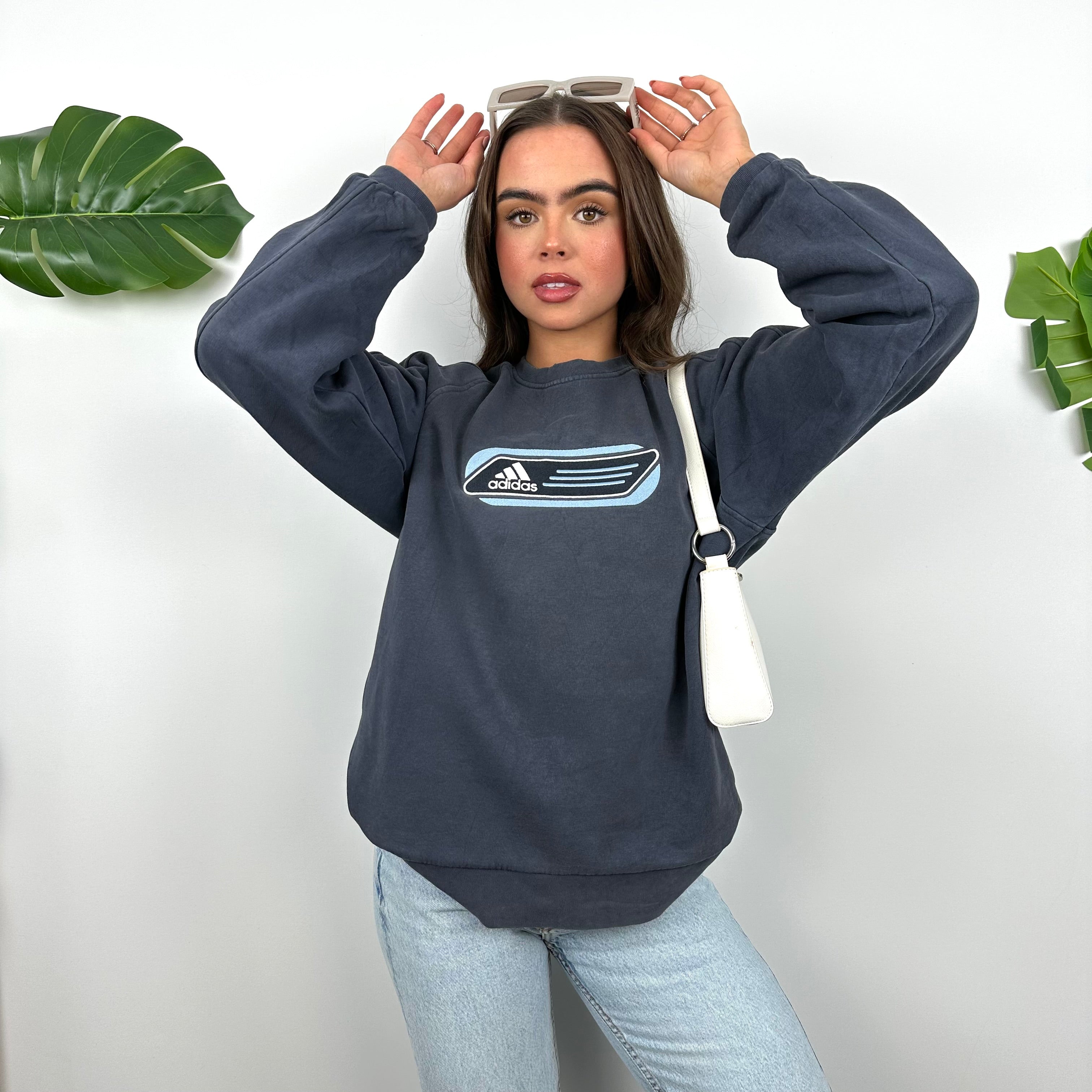 Adidas Navy Embroidered Spell Out Sweatshirt (S)