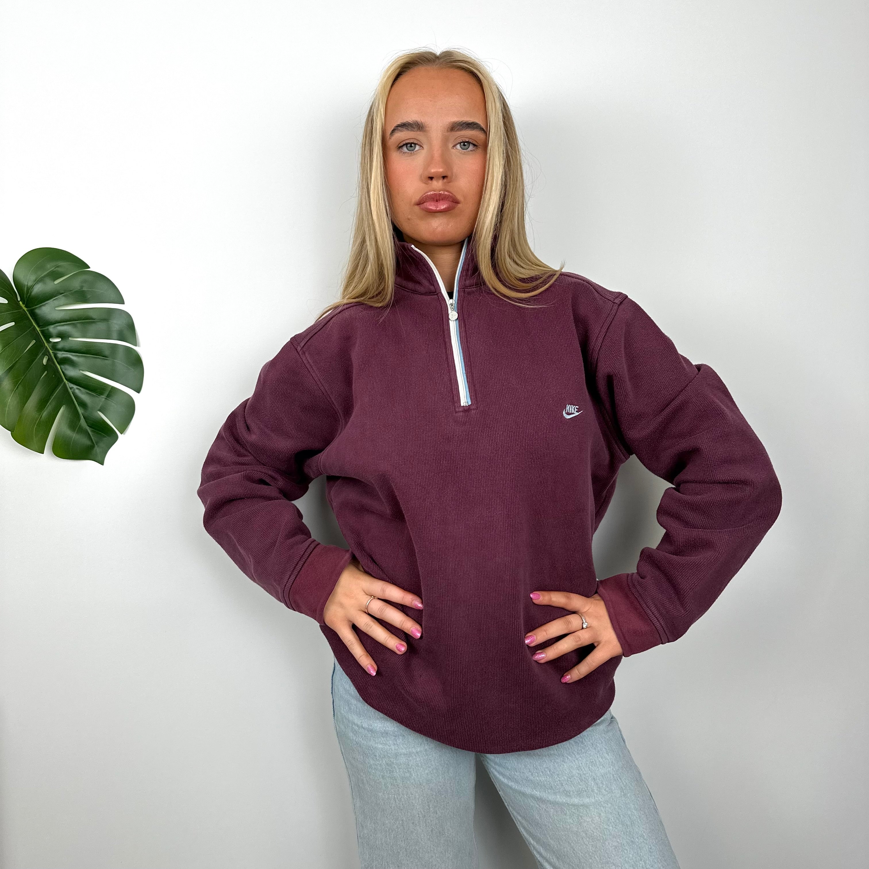 Nike Maroon Embroidered Spell Out Quarter Zip Sweatshirt (M)