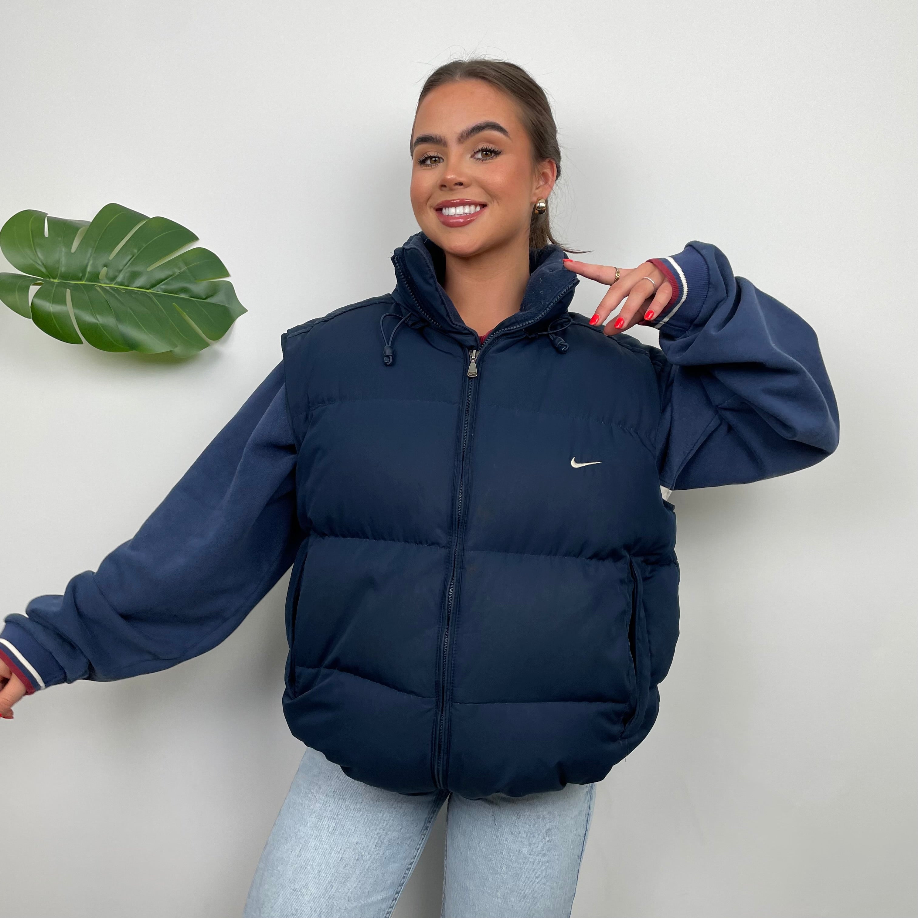 Nike Navy Embroidered Swoosh Puffer Gilet (XL)