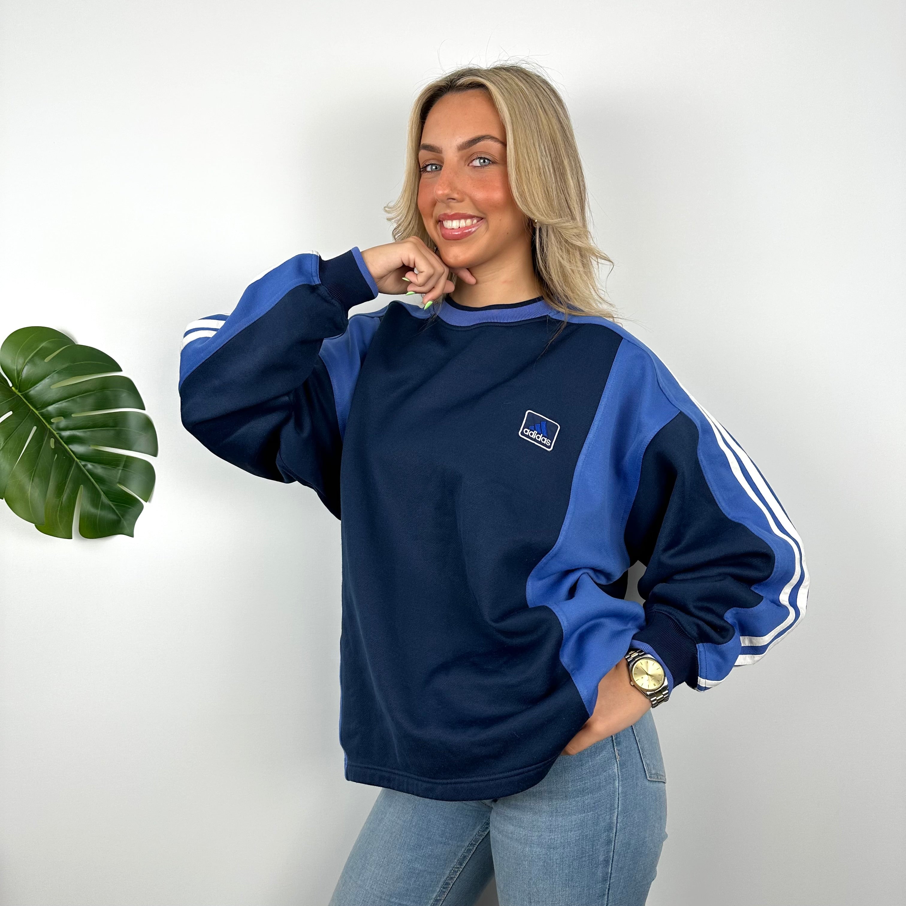 Adidas Blue Embroidered Spell Out Sweatshirt (M)