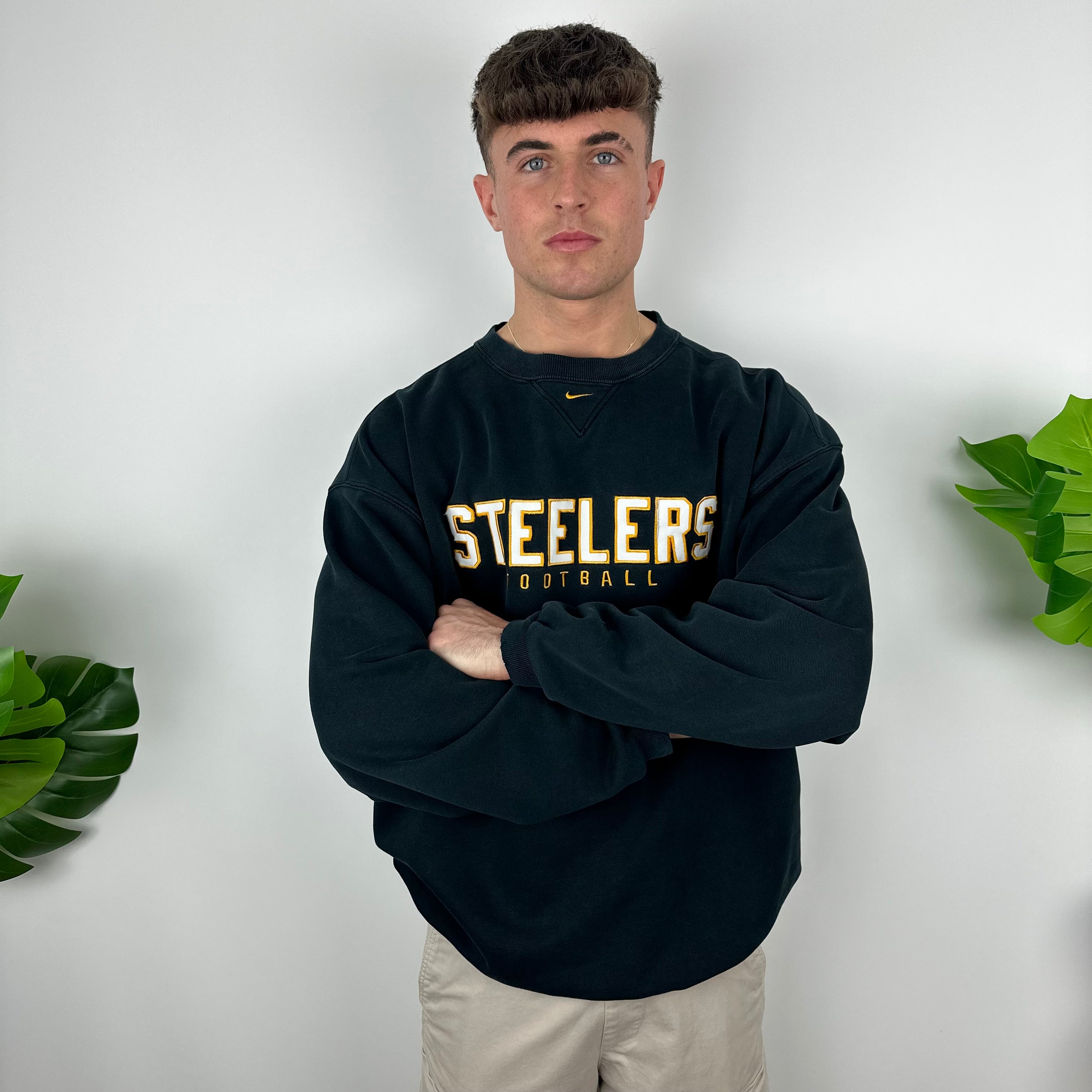 Nike X Pittsburgh Steelers Black Embroidered Spell Out Sweatshirt (XL)