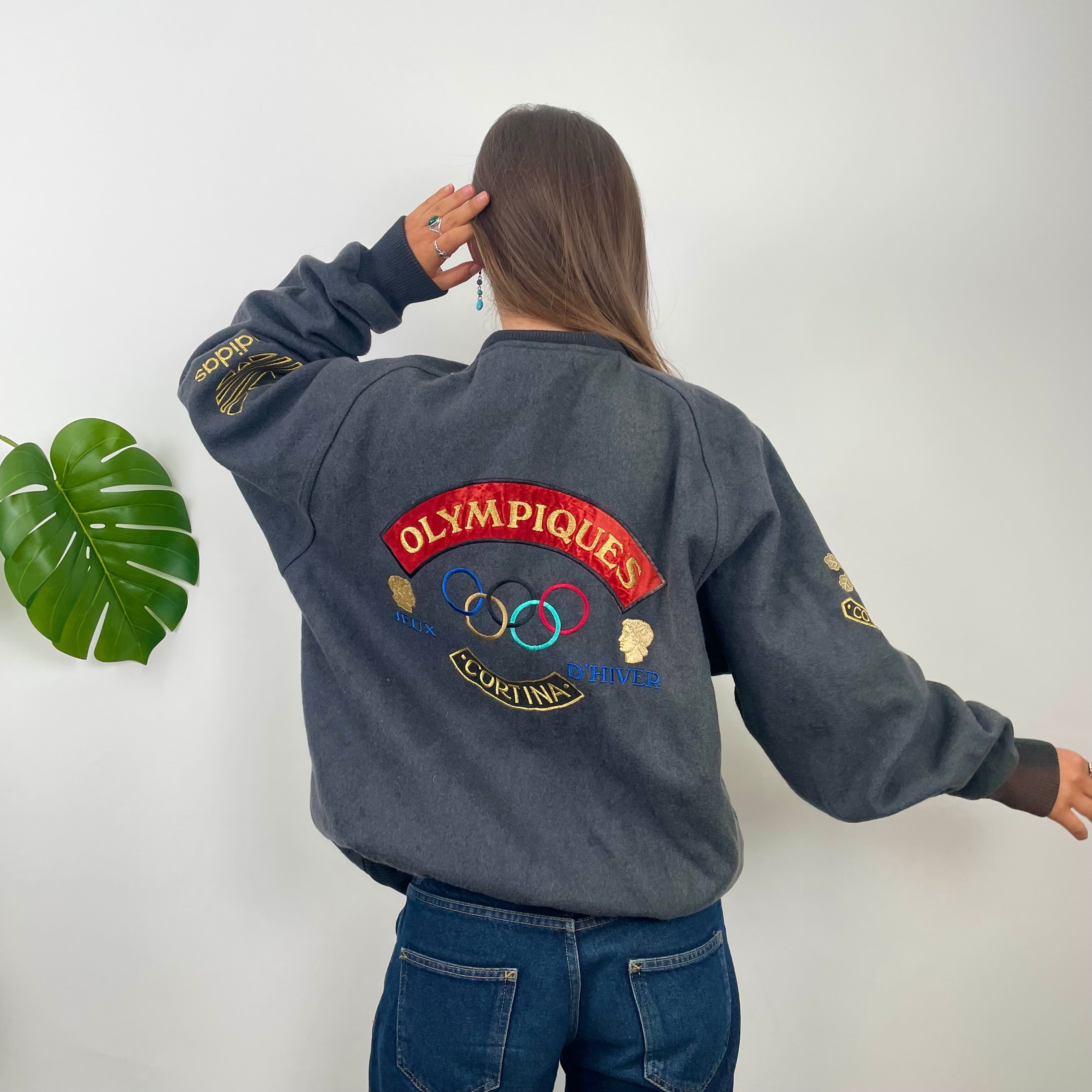 Adidas X Cortina Grenoble Olympics 80’s Grey Embroidered Spell Out Jacket