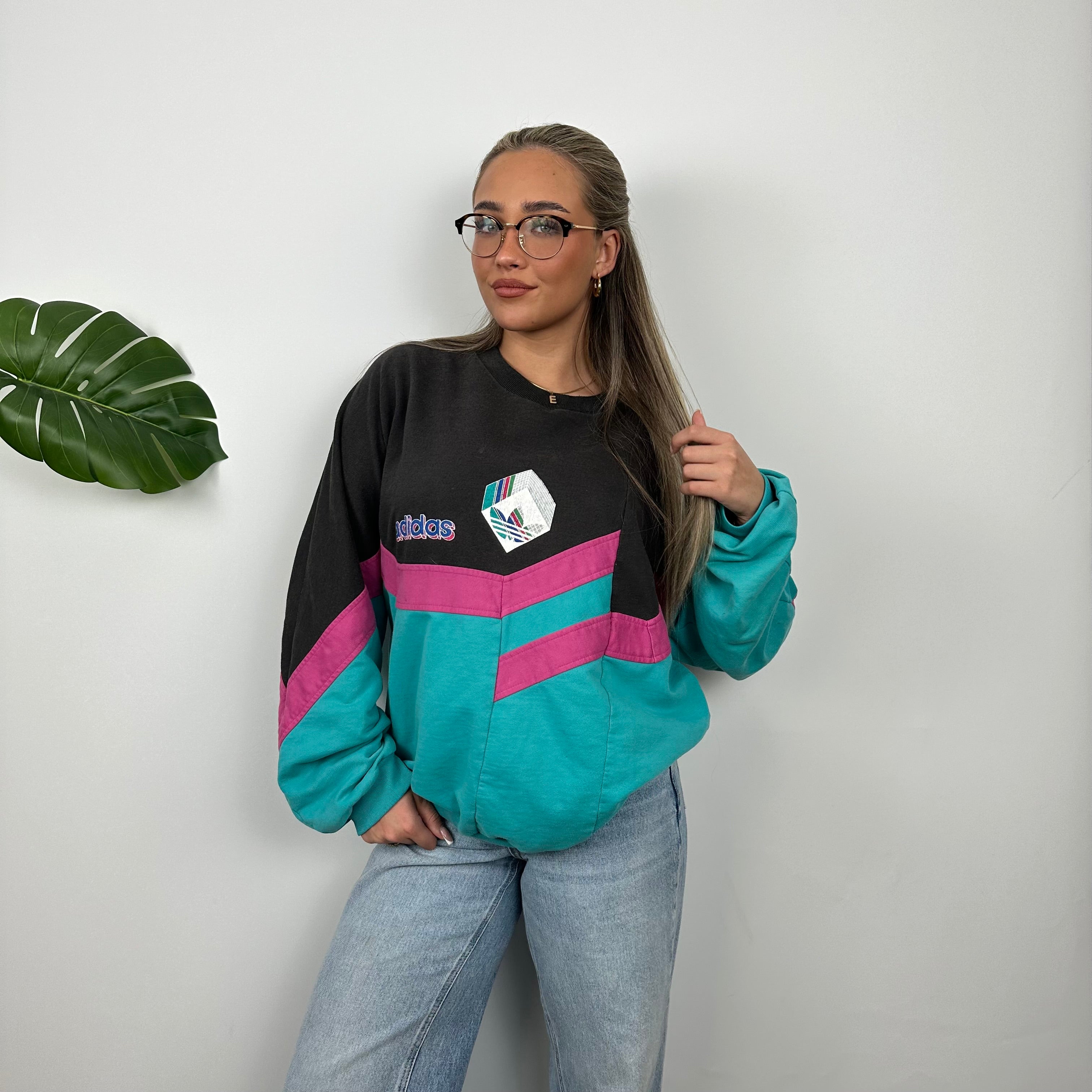Adidas Colour Block Embroidered Spell Out Sweatshirt (L)
