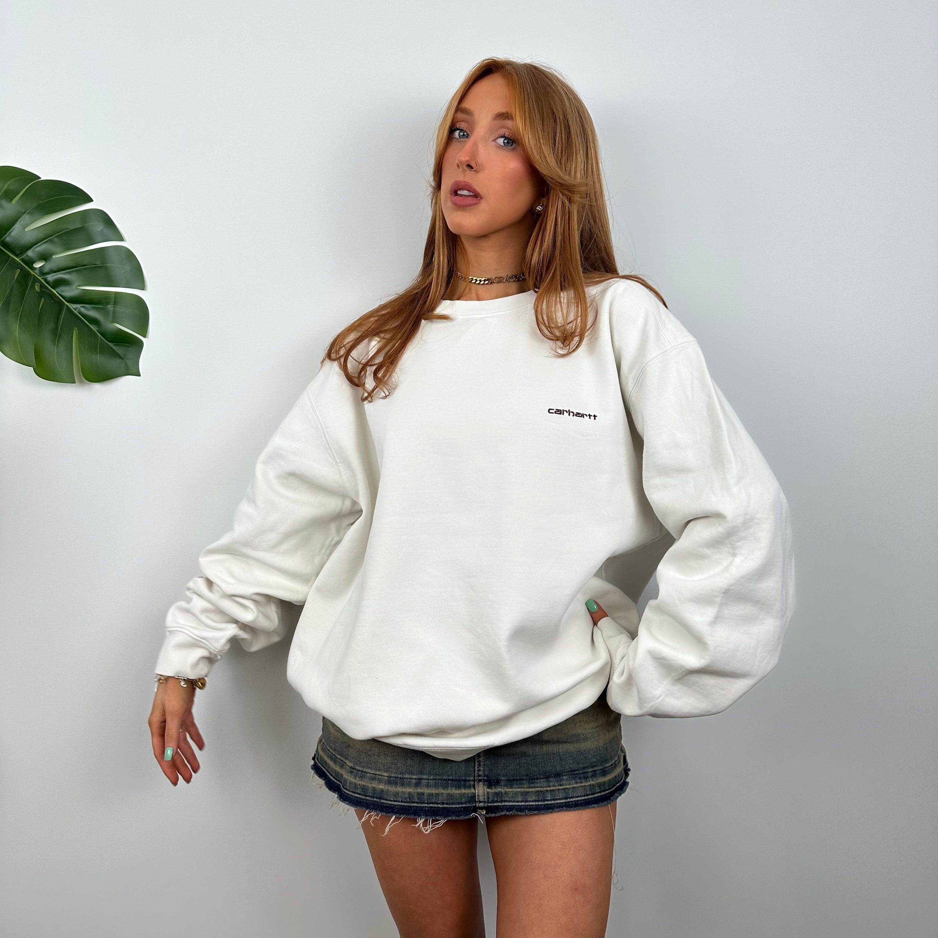 Carhartt RARE White Embroidered Spell Out Sweatshirt (L)