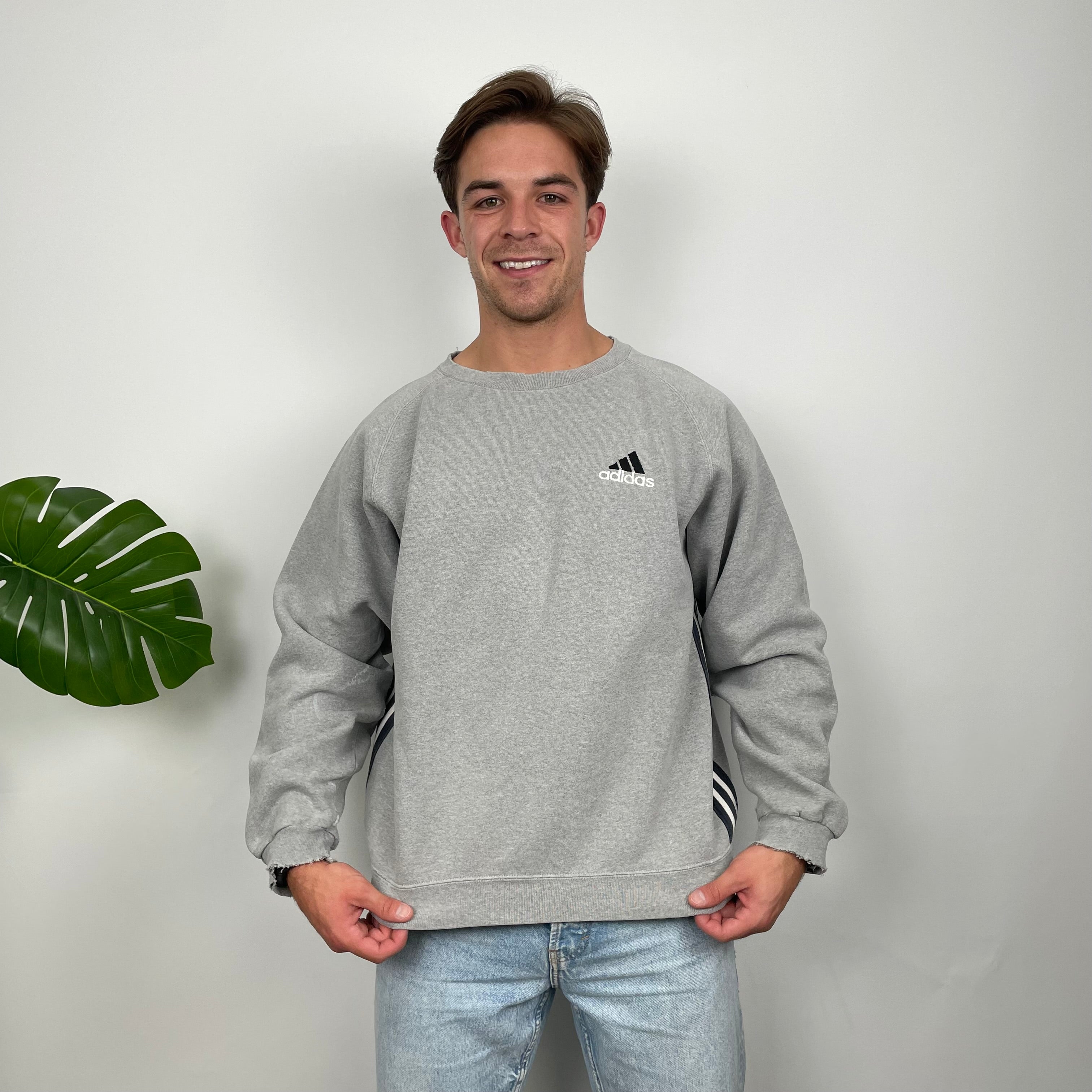 Adidas Grey Embroidered Spell Out Sweatshirt (M)