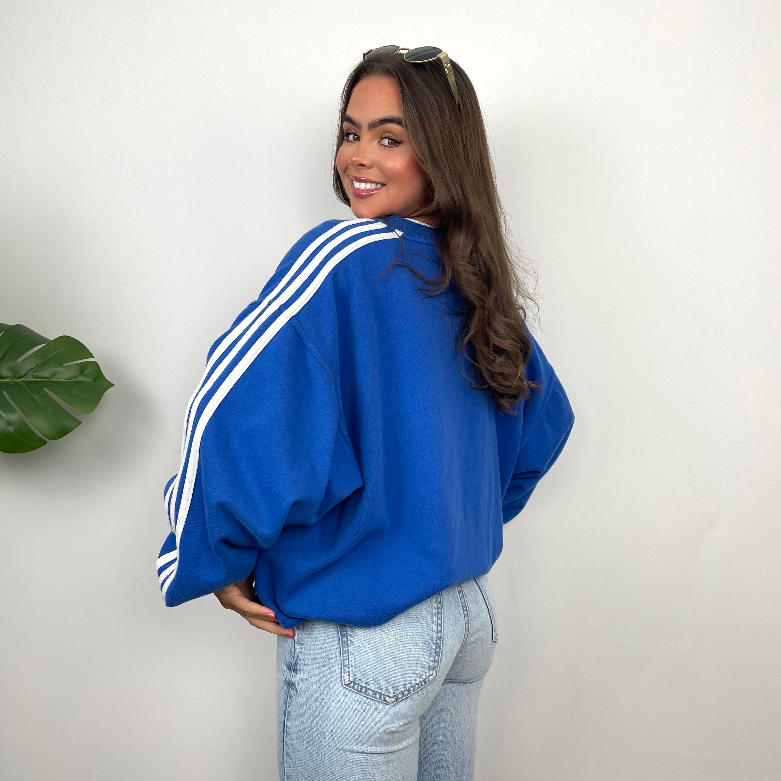 Adidas Blue Embroidered Spell Out Sweatshirt (L)