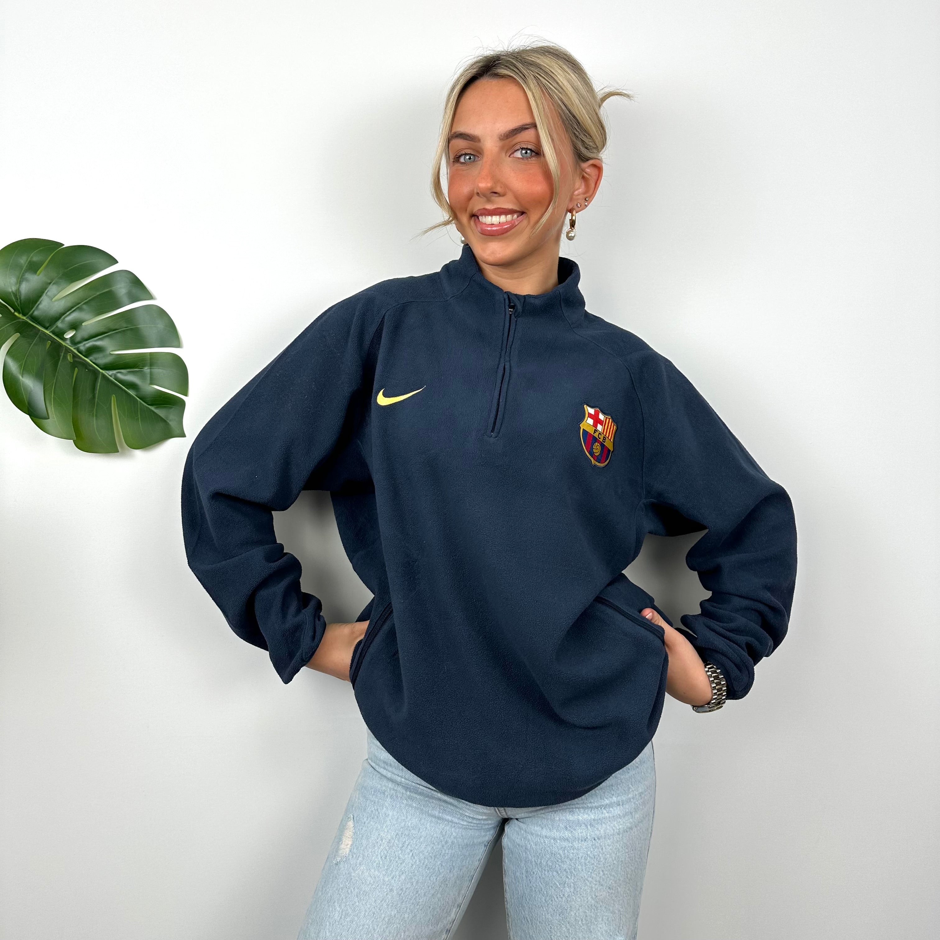 Nike x Barcelona FC RARE Embroidered Spell Out Fleece Quarter Zip (L)