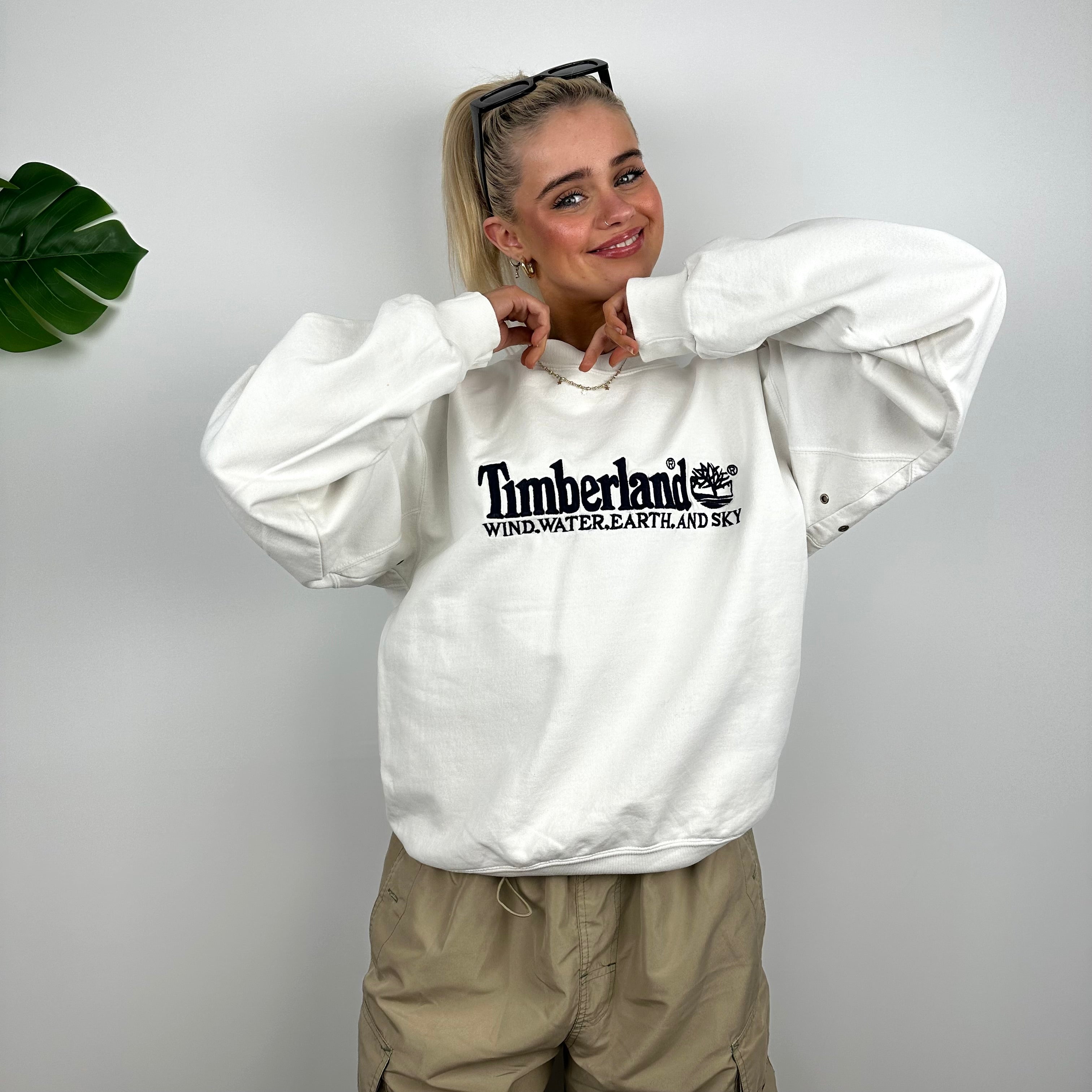 Timberland White Embroidered Spell Out Sweatshirt (M)