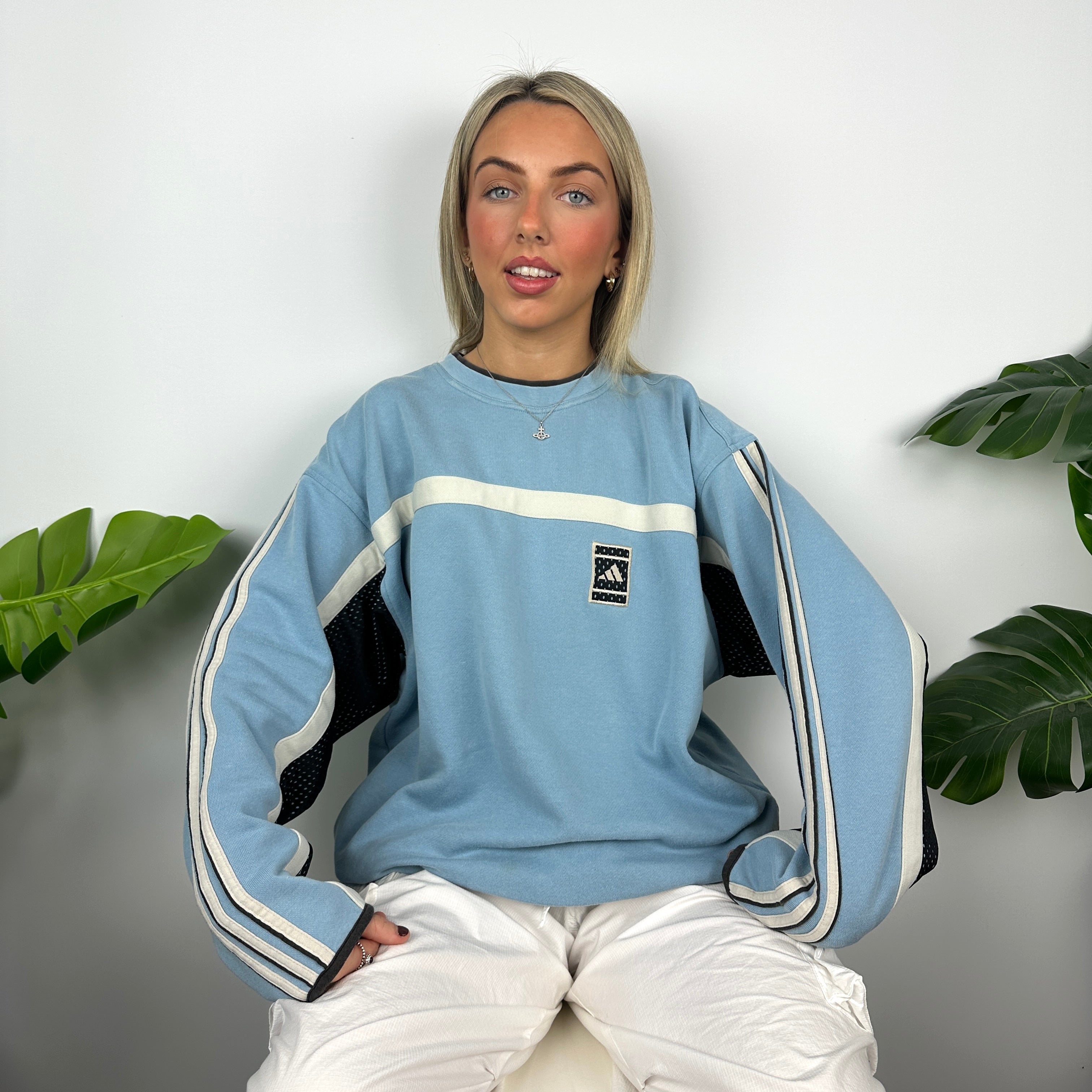 Adidas Baby Blue Embroidered Spell Out Sweatshirt (L)