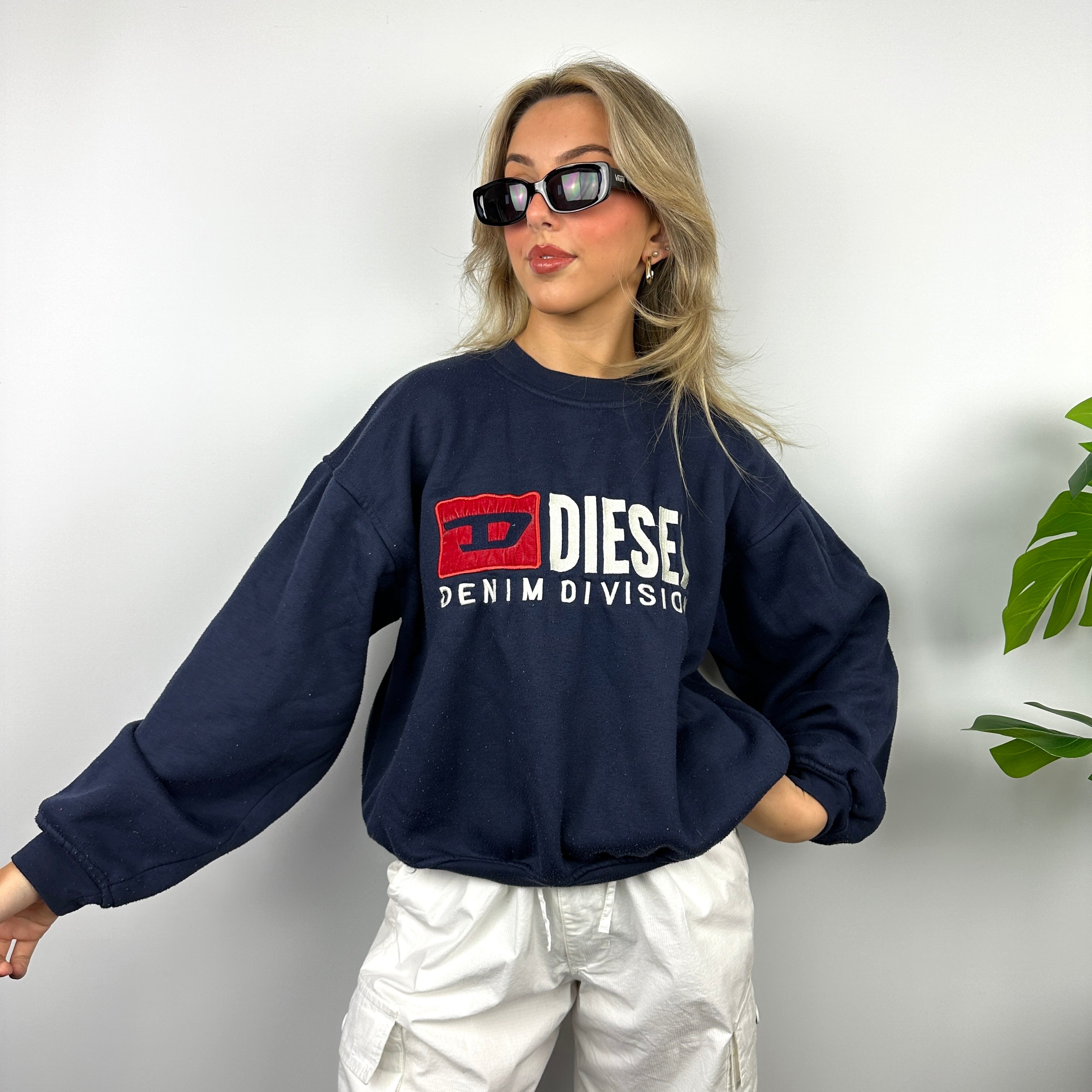 Diesel Navy Embroidered Spell Out Sweatshirt (S)