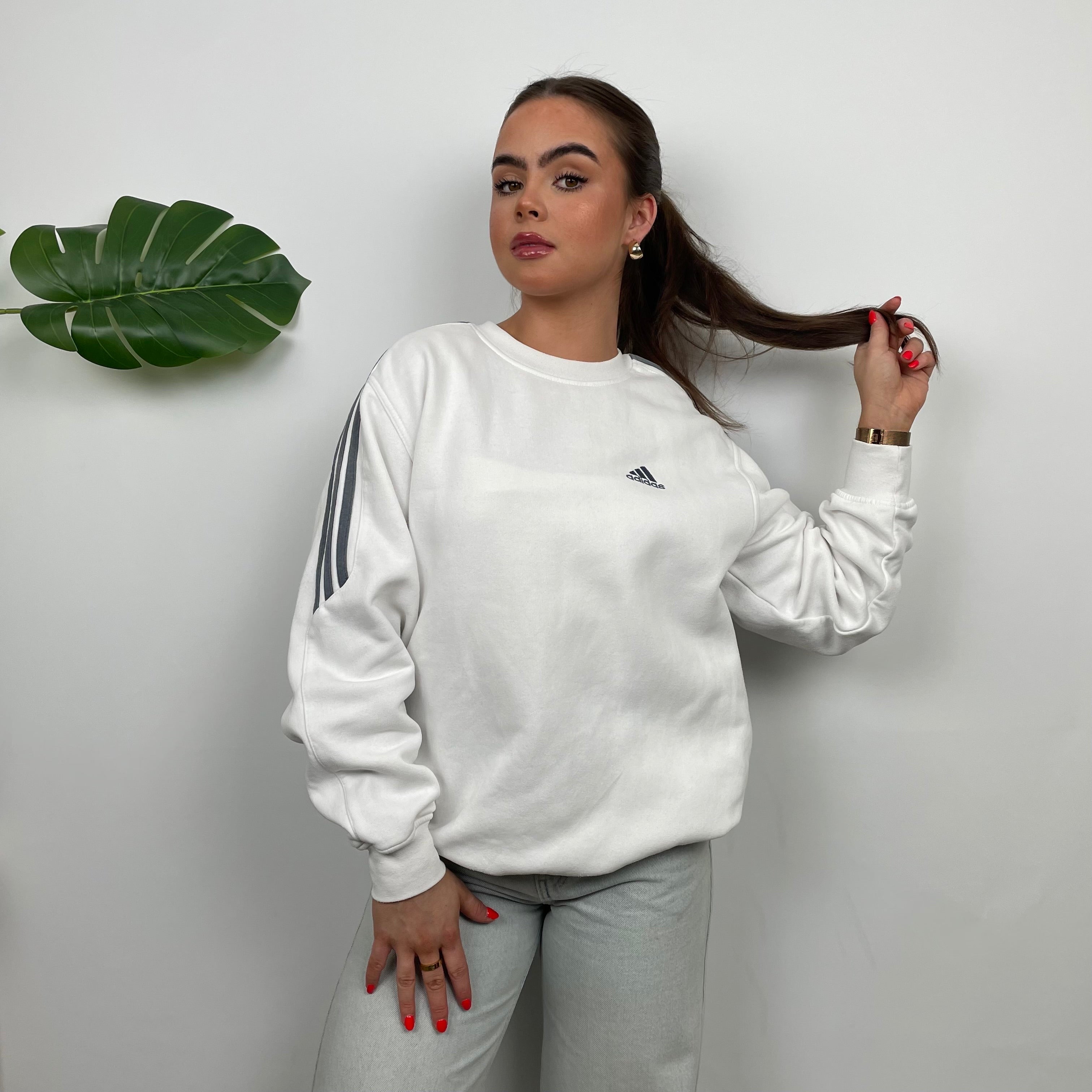 Adidas white Embroidered Spell Out Sweatshirt (L)