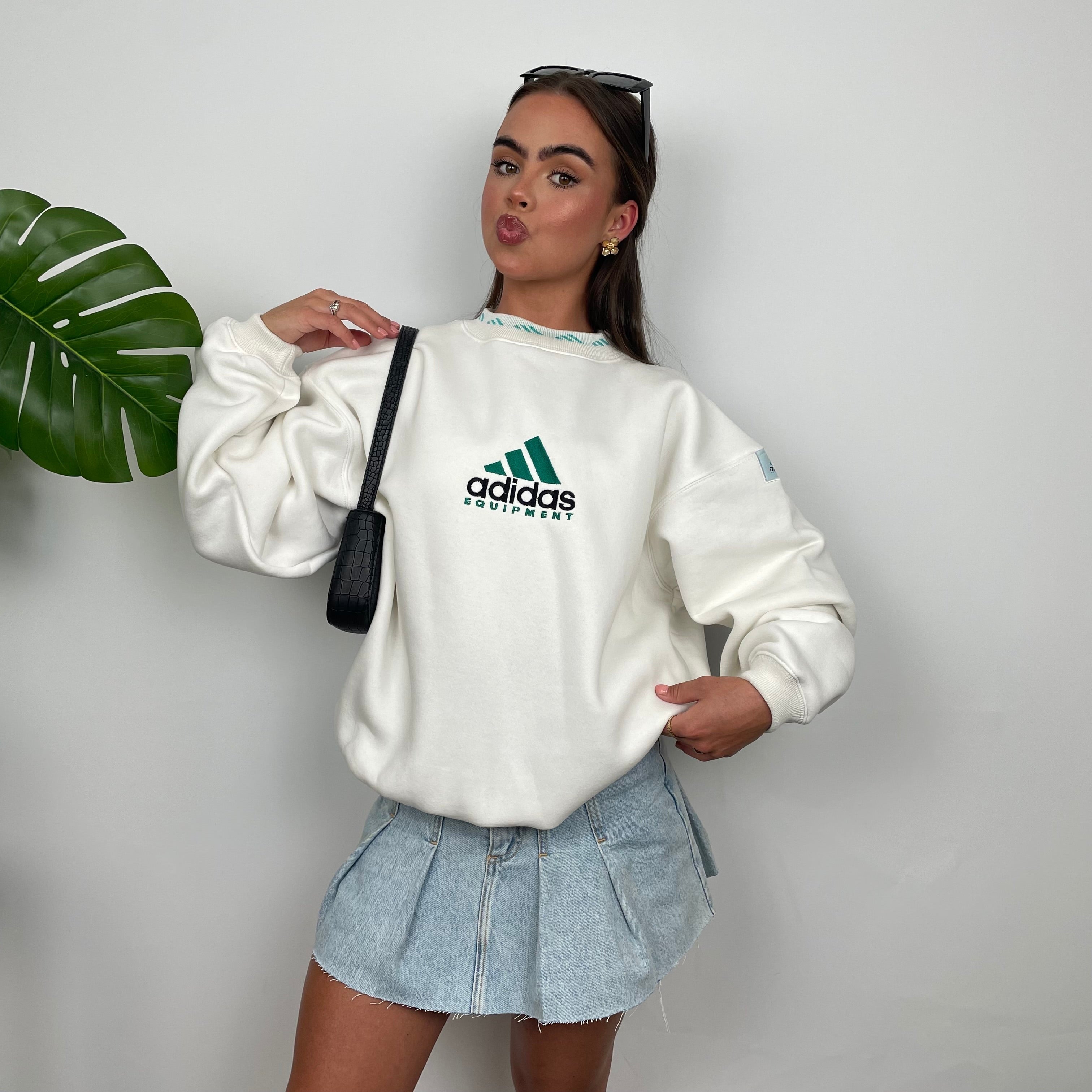 Adidas Equipment White Embroidered Spell Out Sweatshirt as worn by Annalivia Hynds (S)