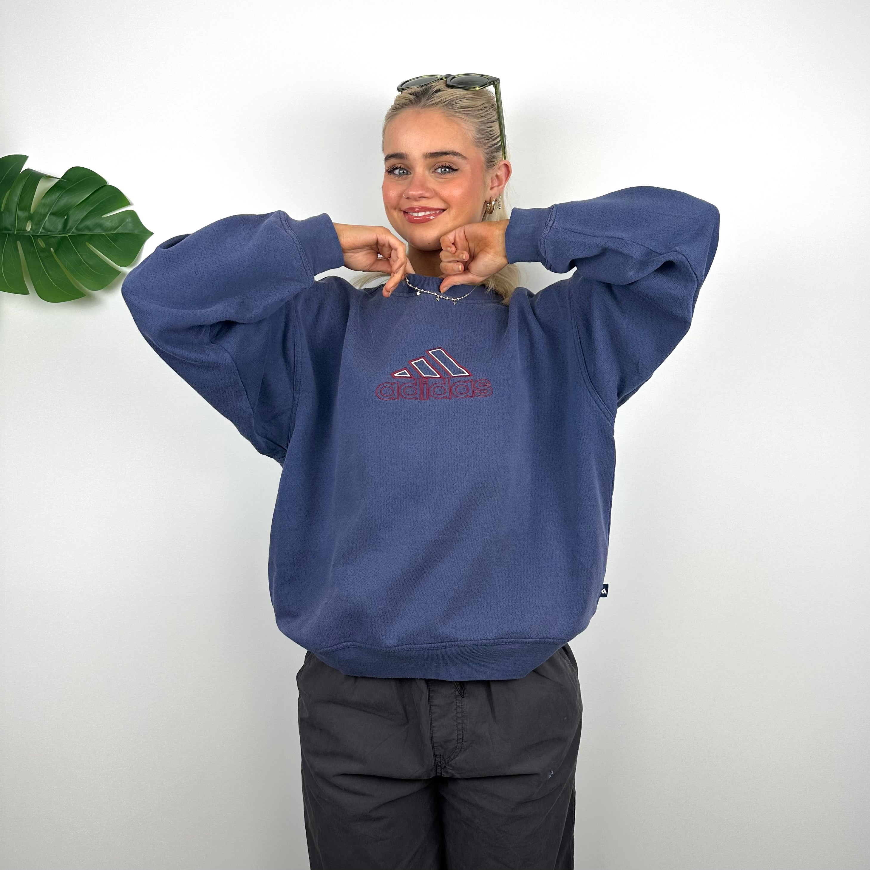 Adidas Navy Embroidered Spell Out Sweatshirt (S)