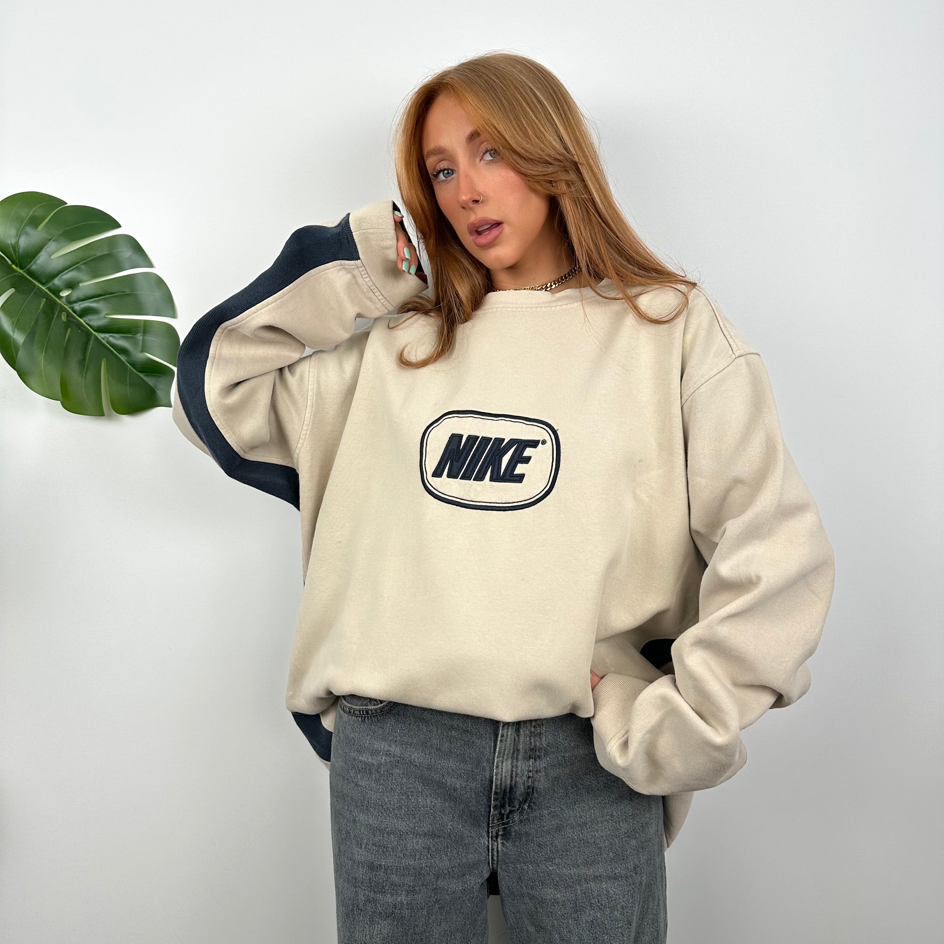 Nike Cream Embroidered Spell Out Sweatshirt (XXL)