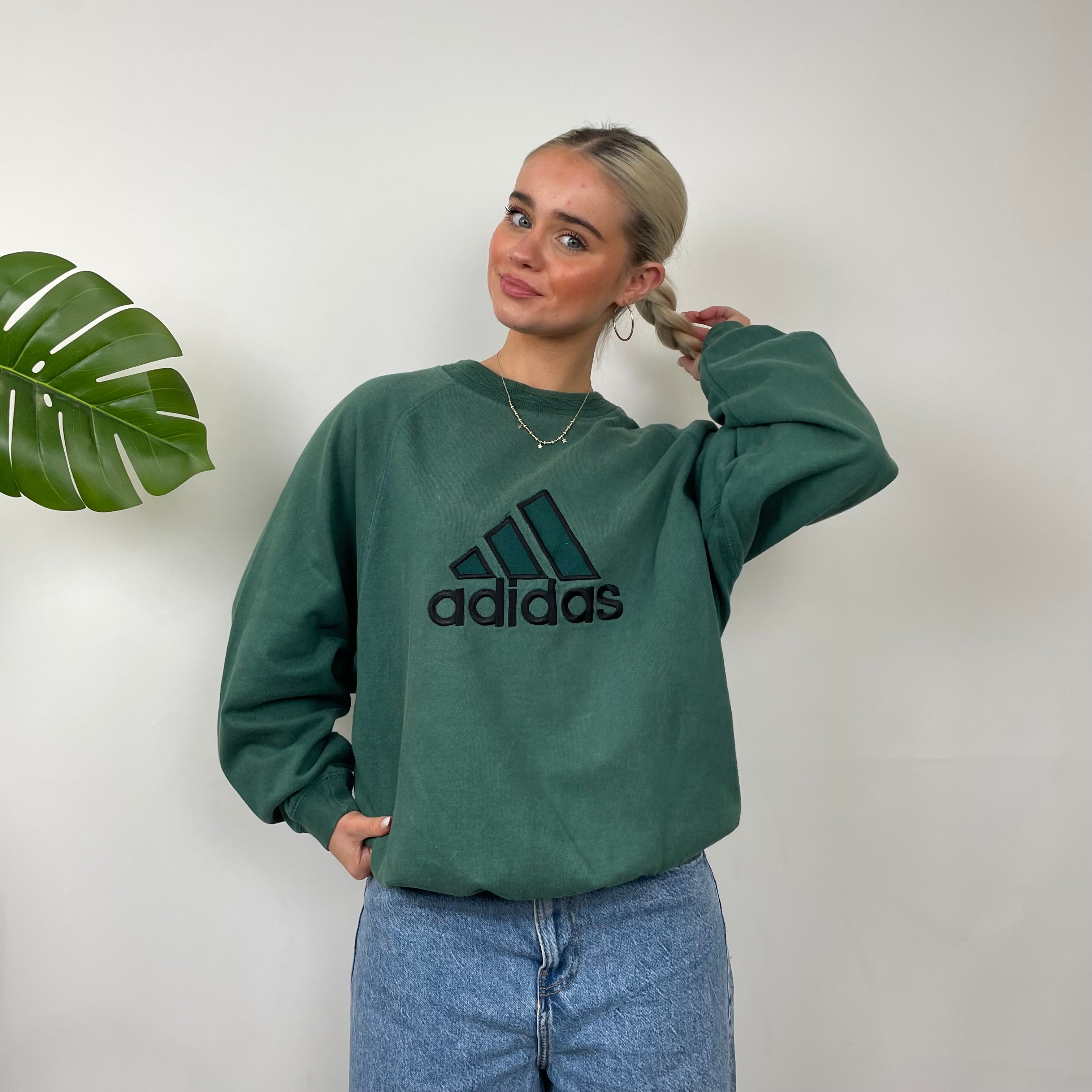 Adidas Green Embroidered Spell Out Sweatshirt (S)