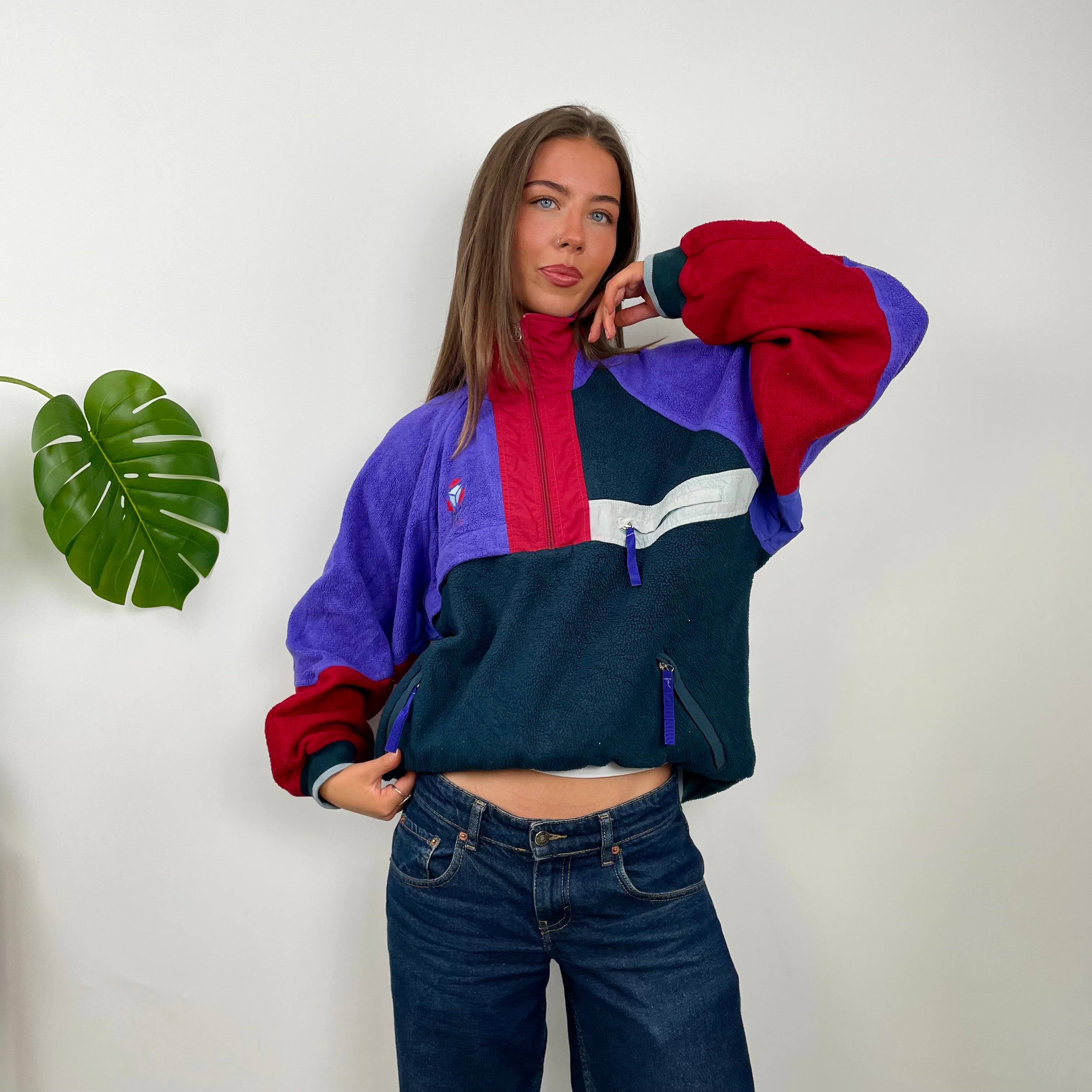 Adidas Colour Block Teddy Bear Quarter Zip Up Fleece (M)