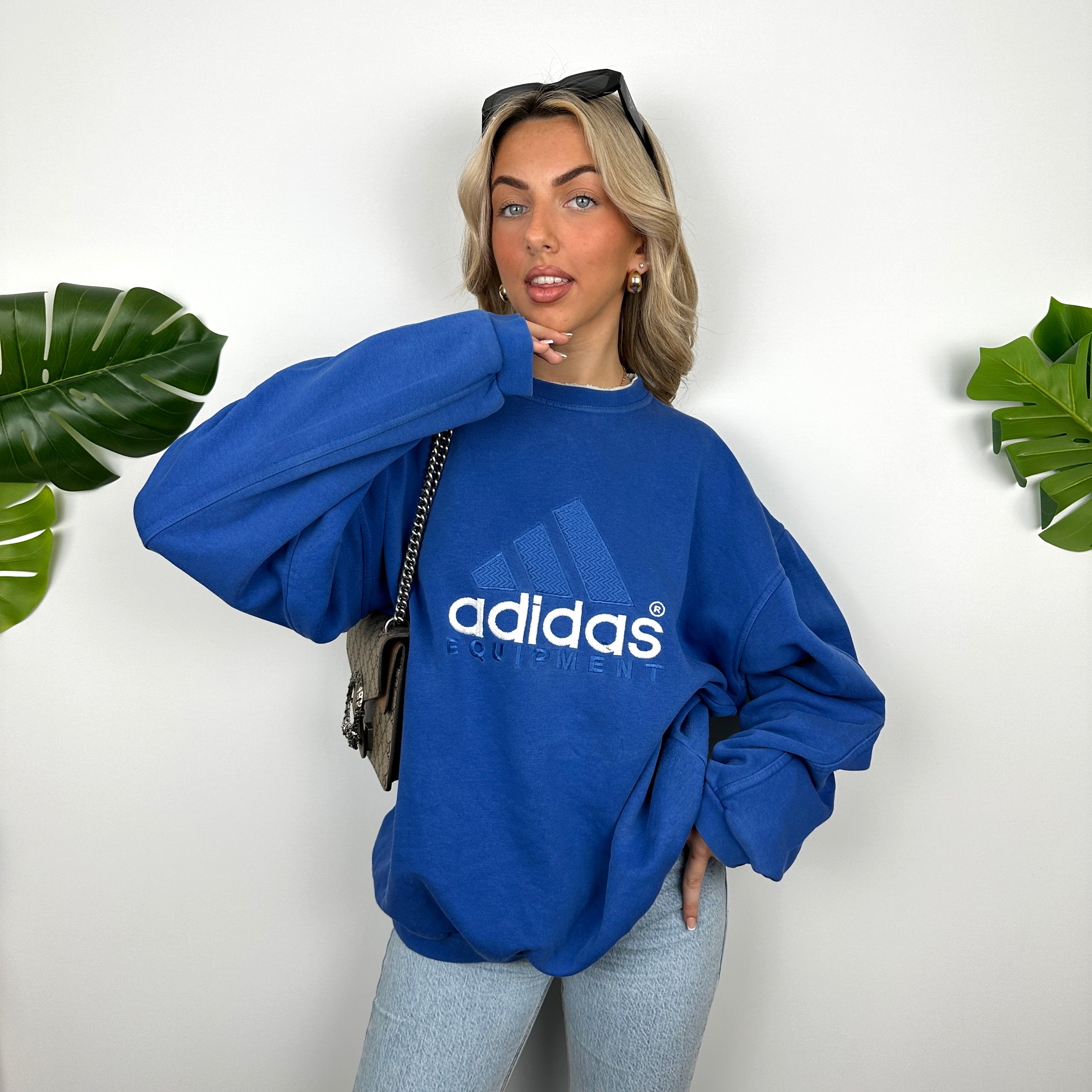 Adidas Equipment Blue Embroidered Spell Out Sweatshirt (L)