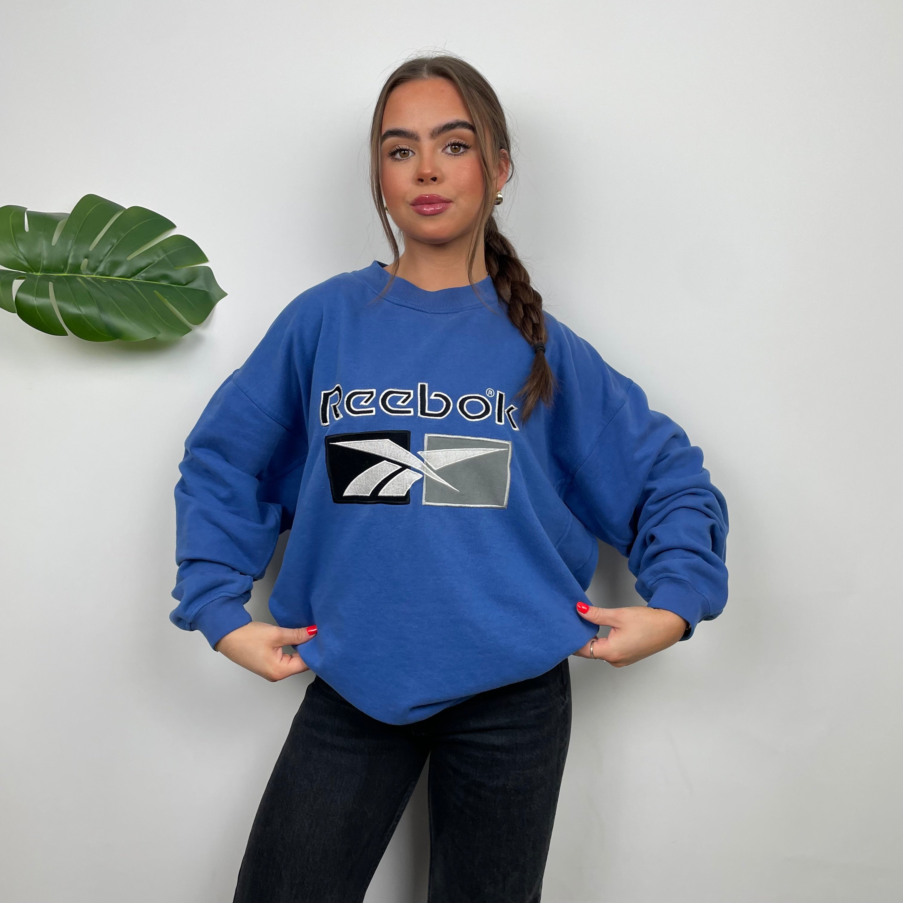 Reebok Blue Embroidered Spell Out Sweatshirt (L)