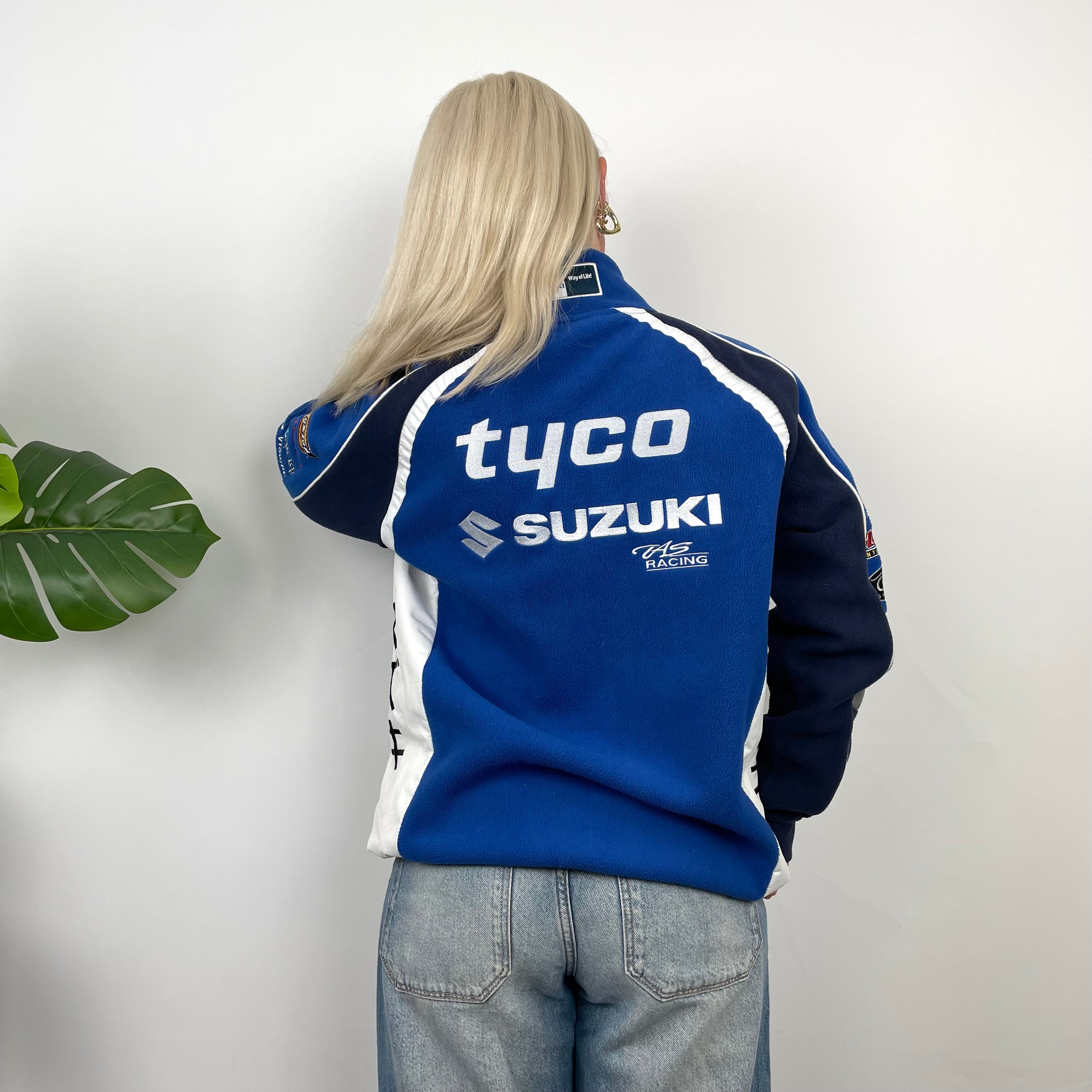 Suzuki Racing Blue Embroidered Spell Out Zip Up Jacket (M)