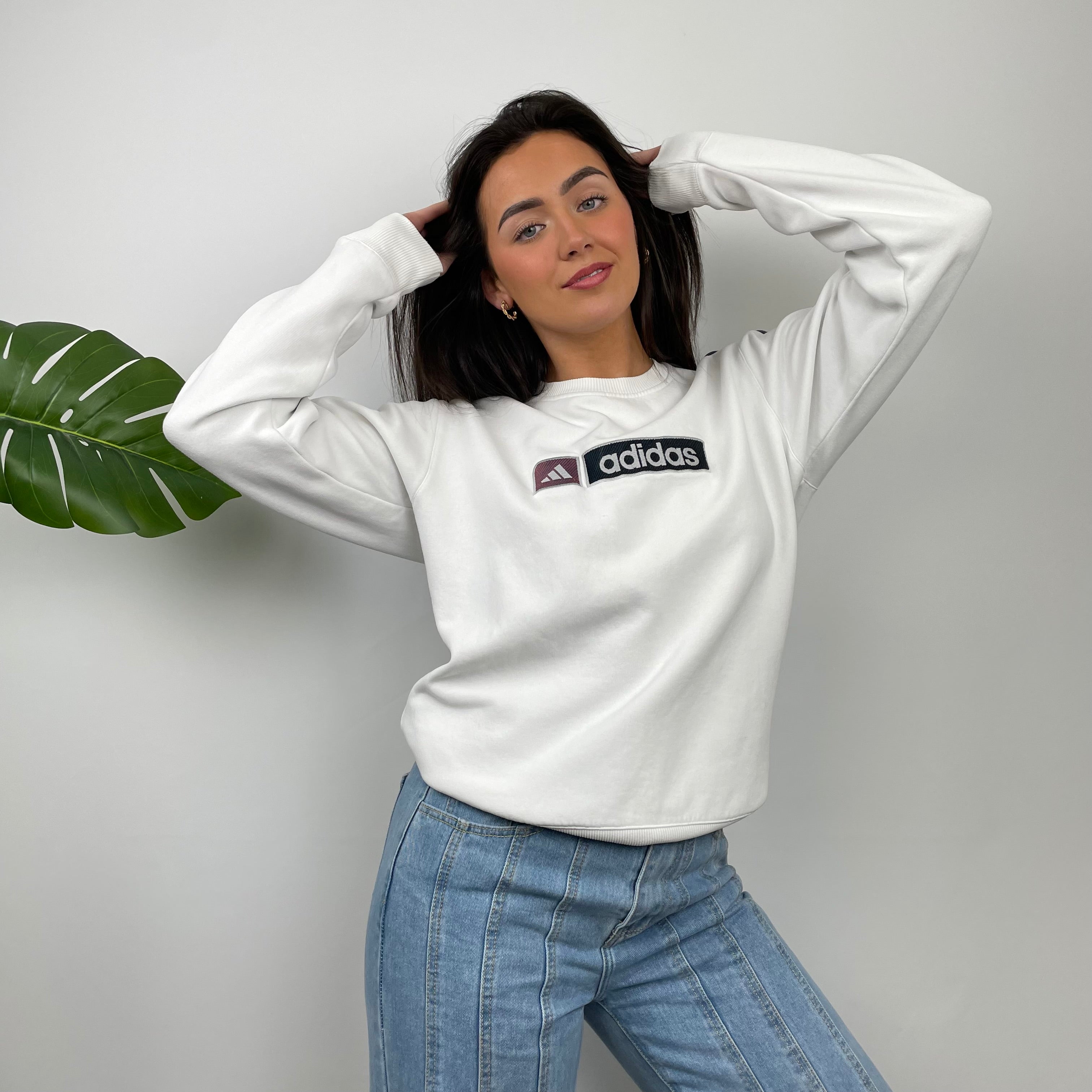 Adidas White Embroidered Spell Out Sweatshirt (M)