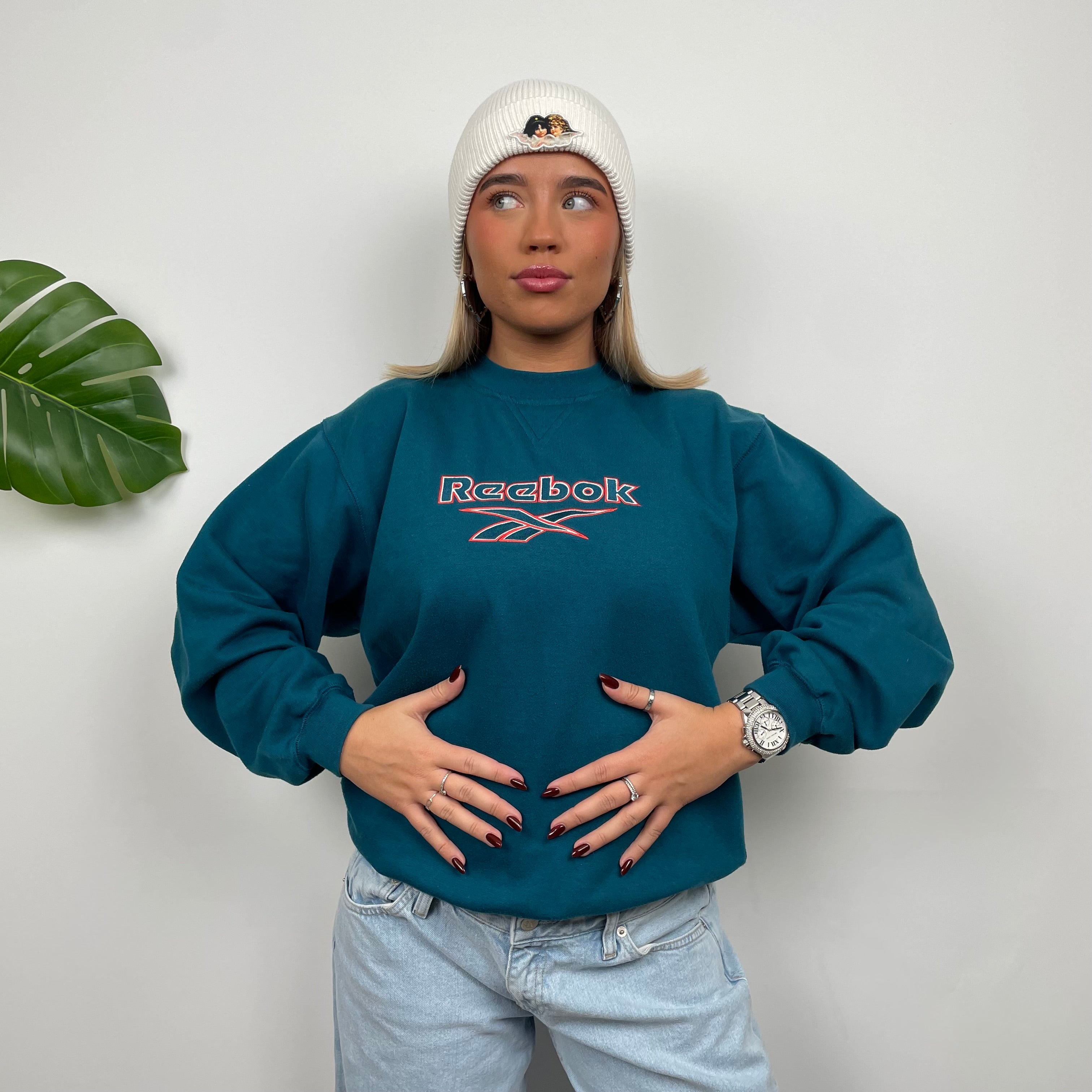 Reebok Blue Embroidered Spell Out Sweatshirt (M)