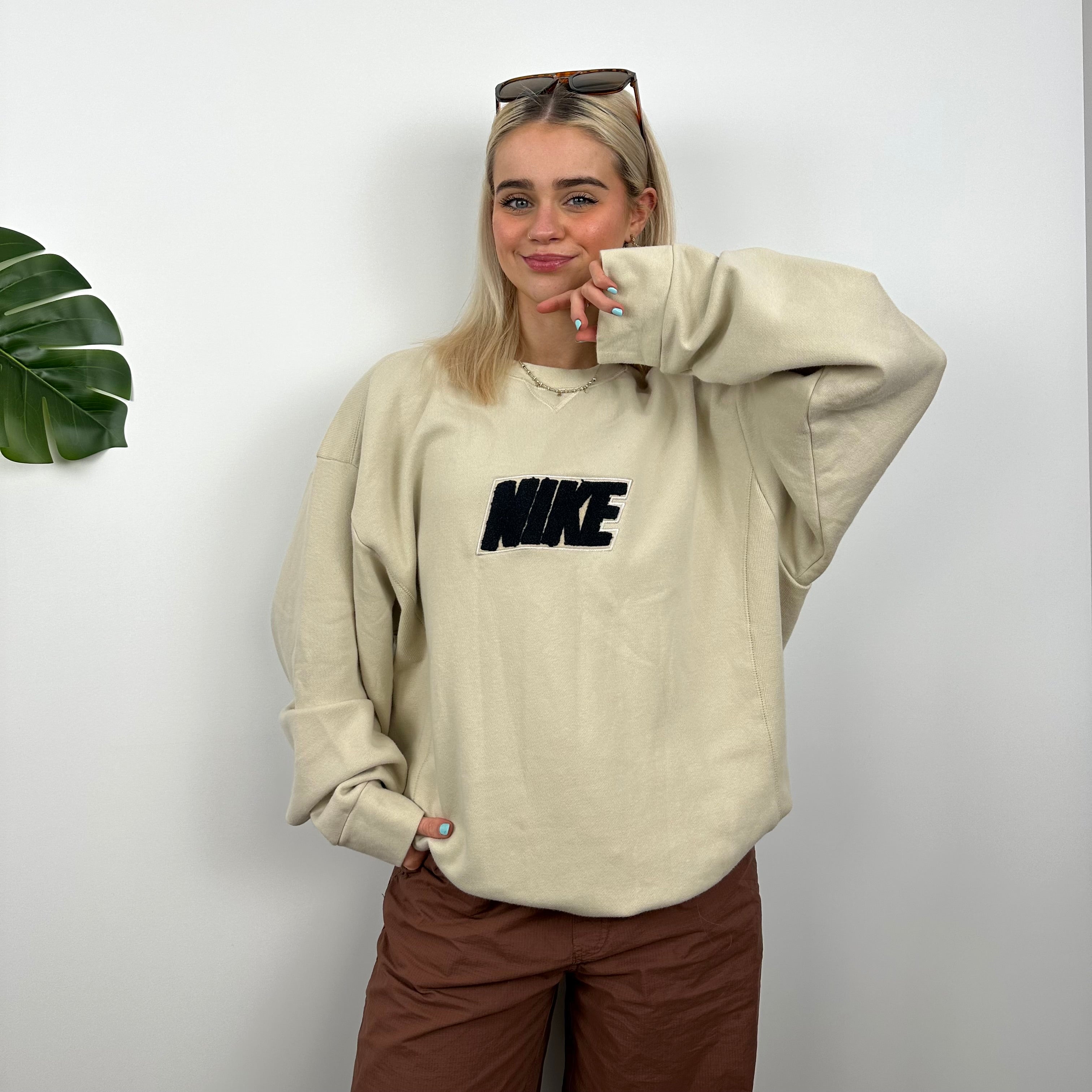 Nike Cream Embroidered Spell Out Sweatshirt (L)