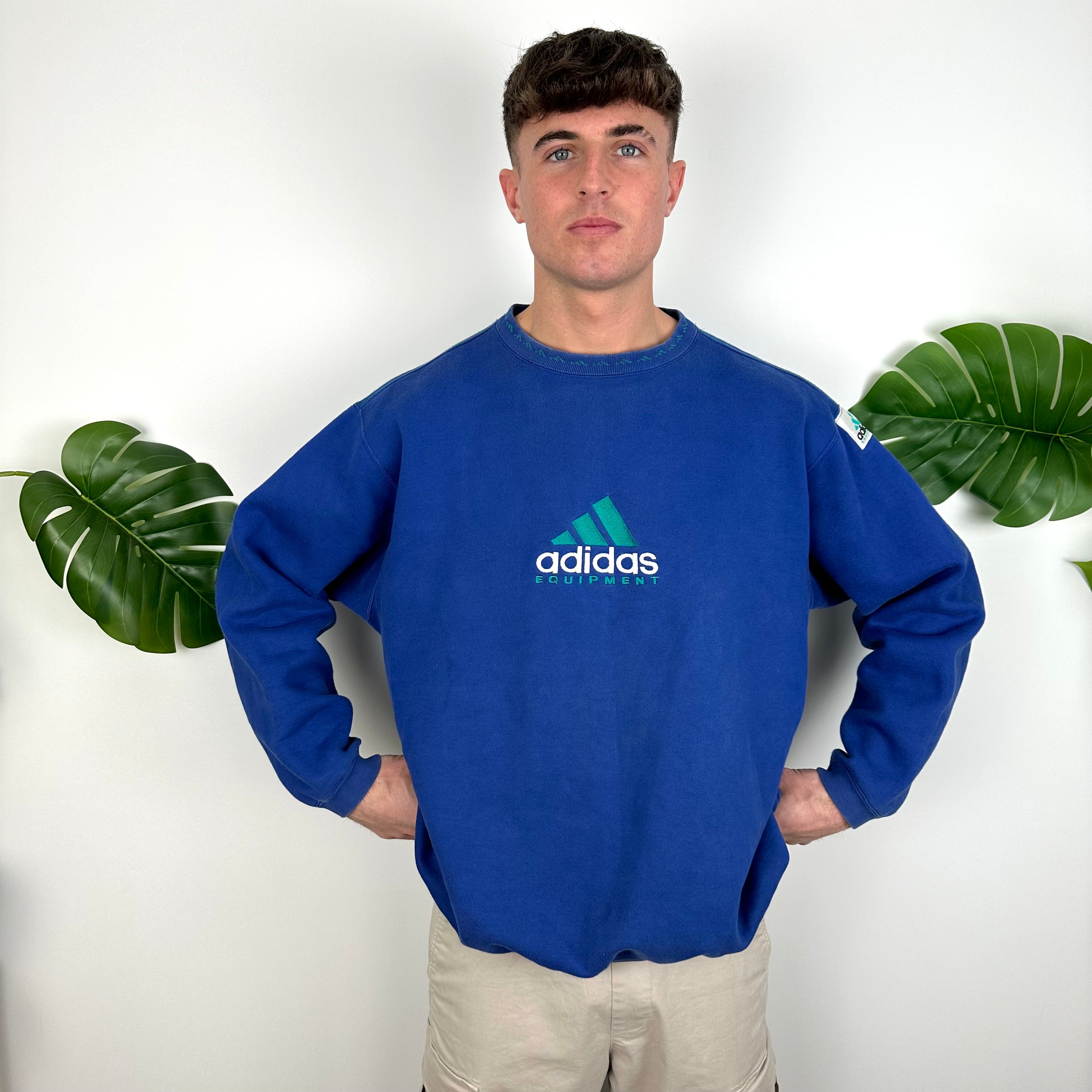 Adidas Equipment Blue Embroidered Spell Out Sweatshirt (M)