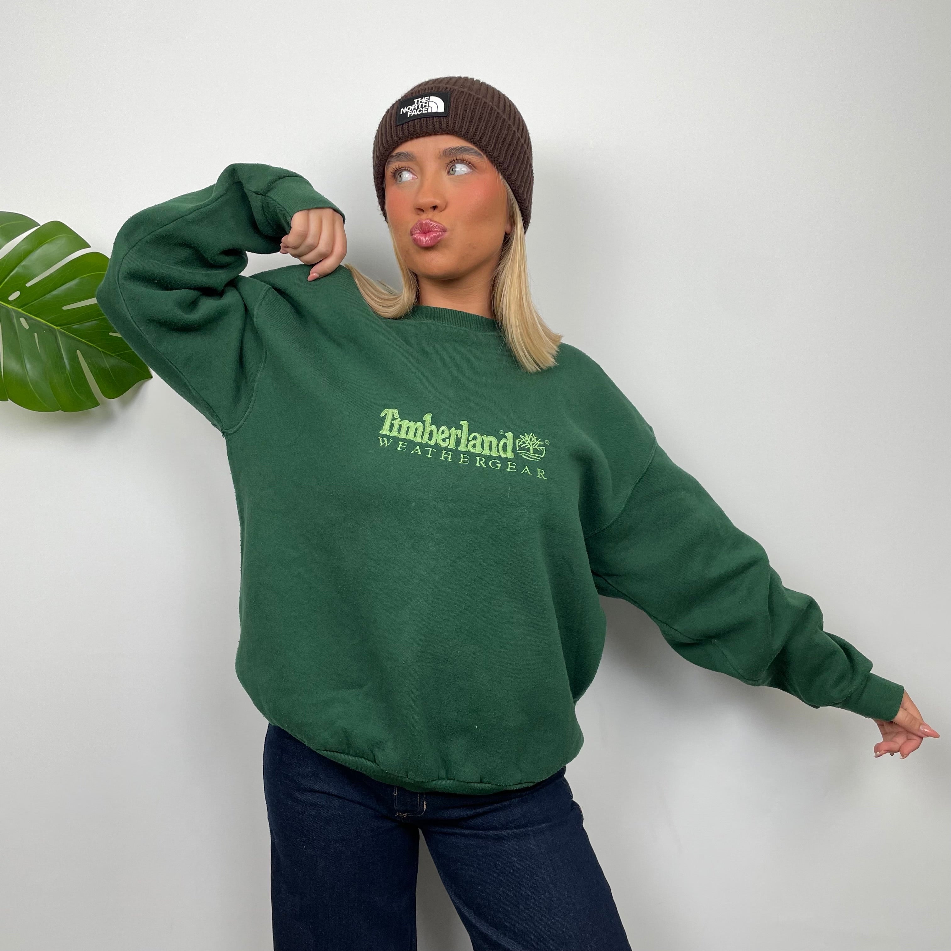 Timberland Green Embroidered Spell Out Sweatshirt (M)