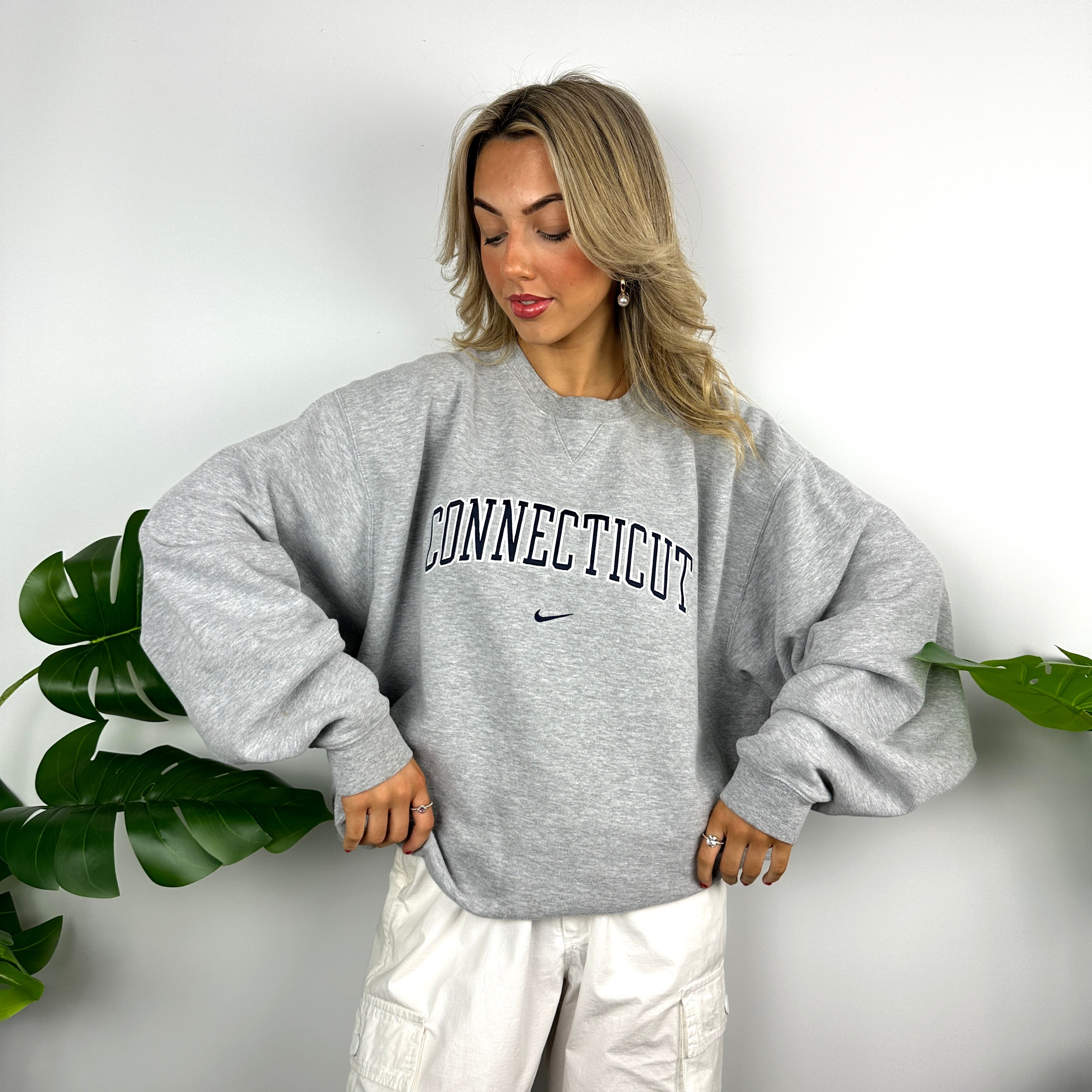 Nike x Connecticut Grey Embroidered Spell Out Sweatshirt (XL)